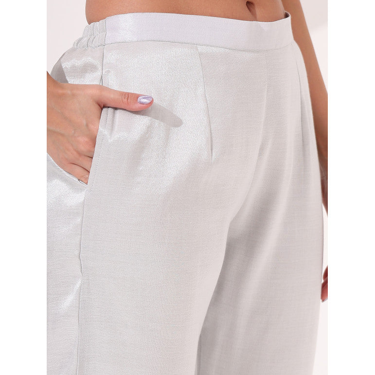 Silver Tissue Straight Kurta - qivii