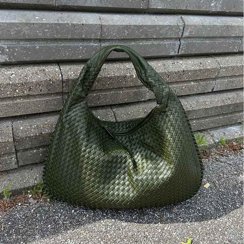 Ounamei Vintage Woven Vegan Leather Hobo Bag Large Shoulder Handbag for Women