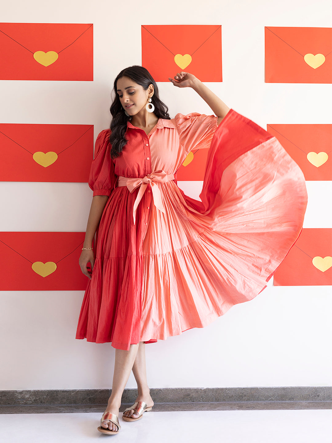 Sun Kissed Coral Midi Dress - By Ragavi - qivii