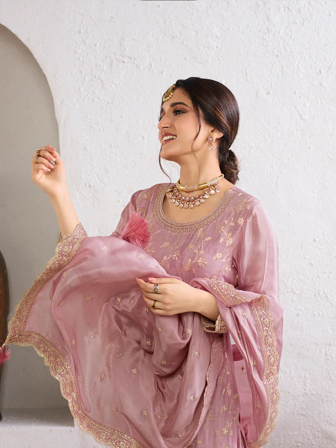 Sweet Lilac Jacquard Jaal work Sharara Suit Set - qivii