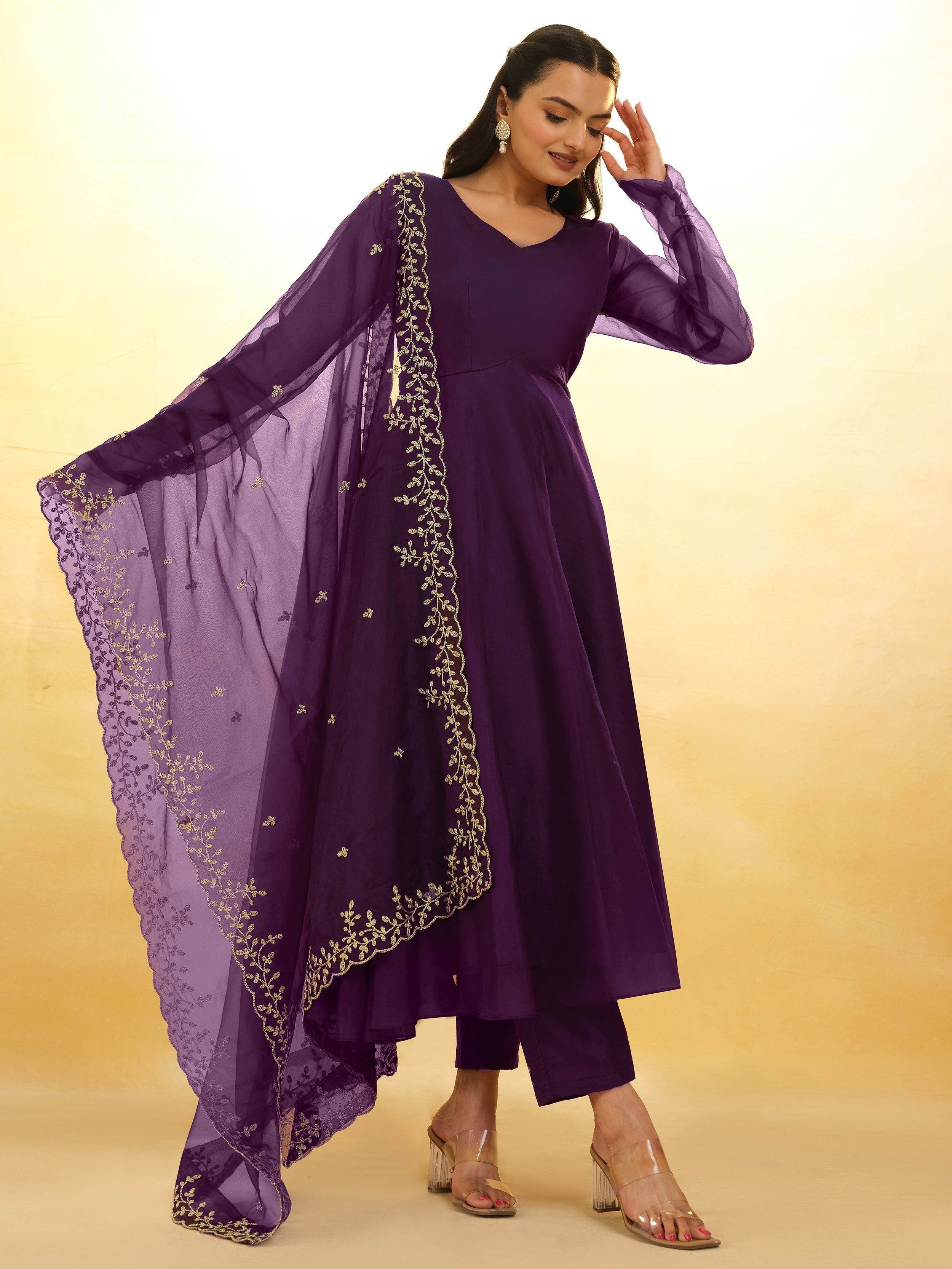 Glamorous Purple Organza Festival Wear Salwar Suit With Dupatta for women