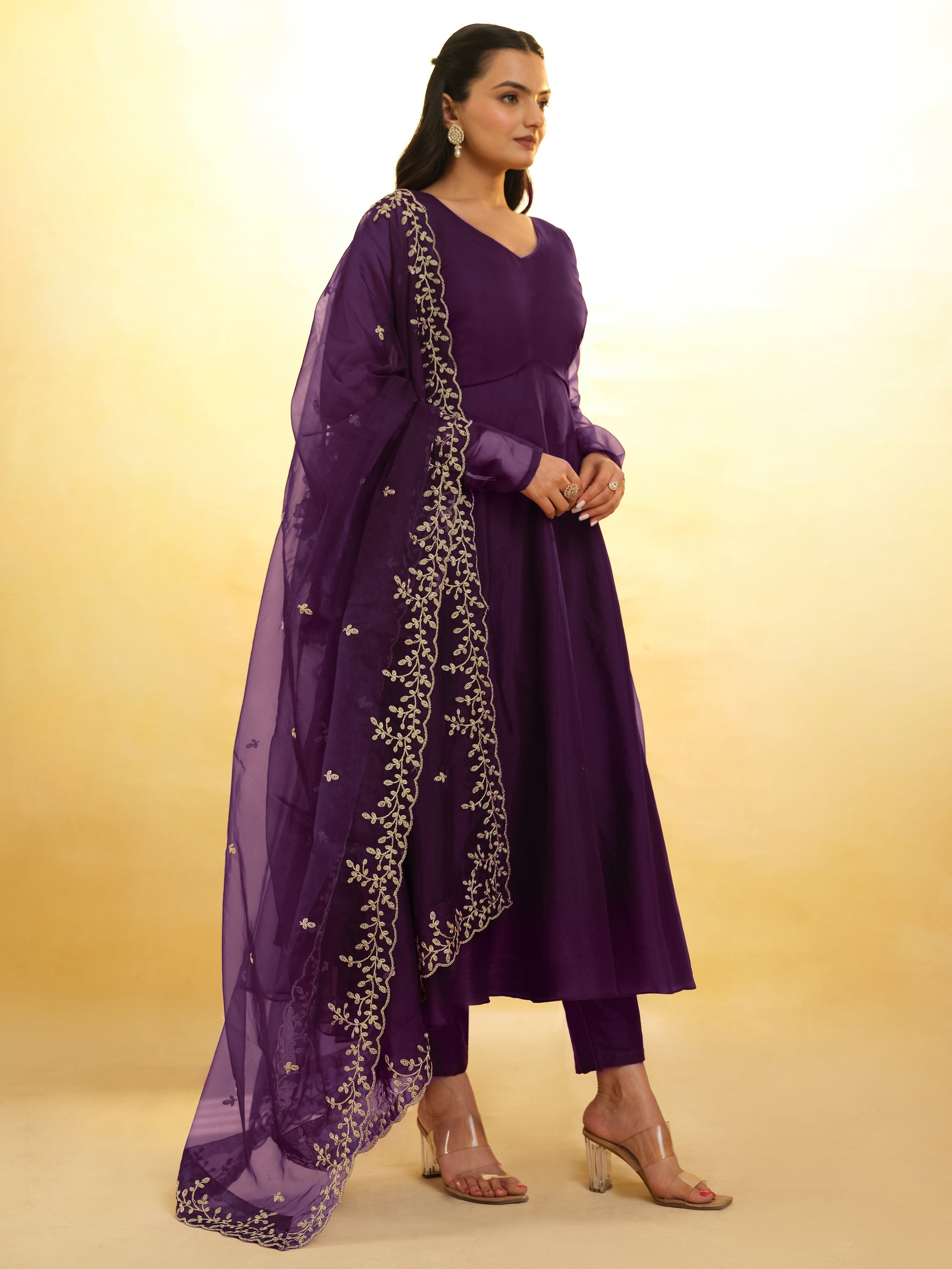 Beautiful purple organza festival wear salwar suit with matching dupatta