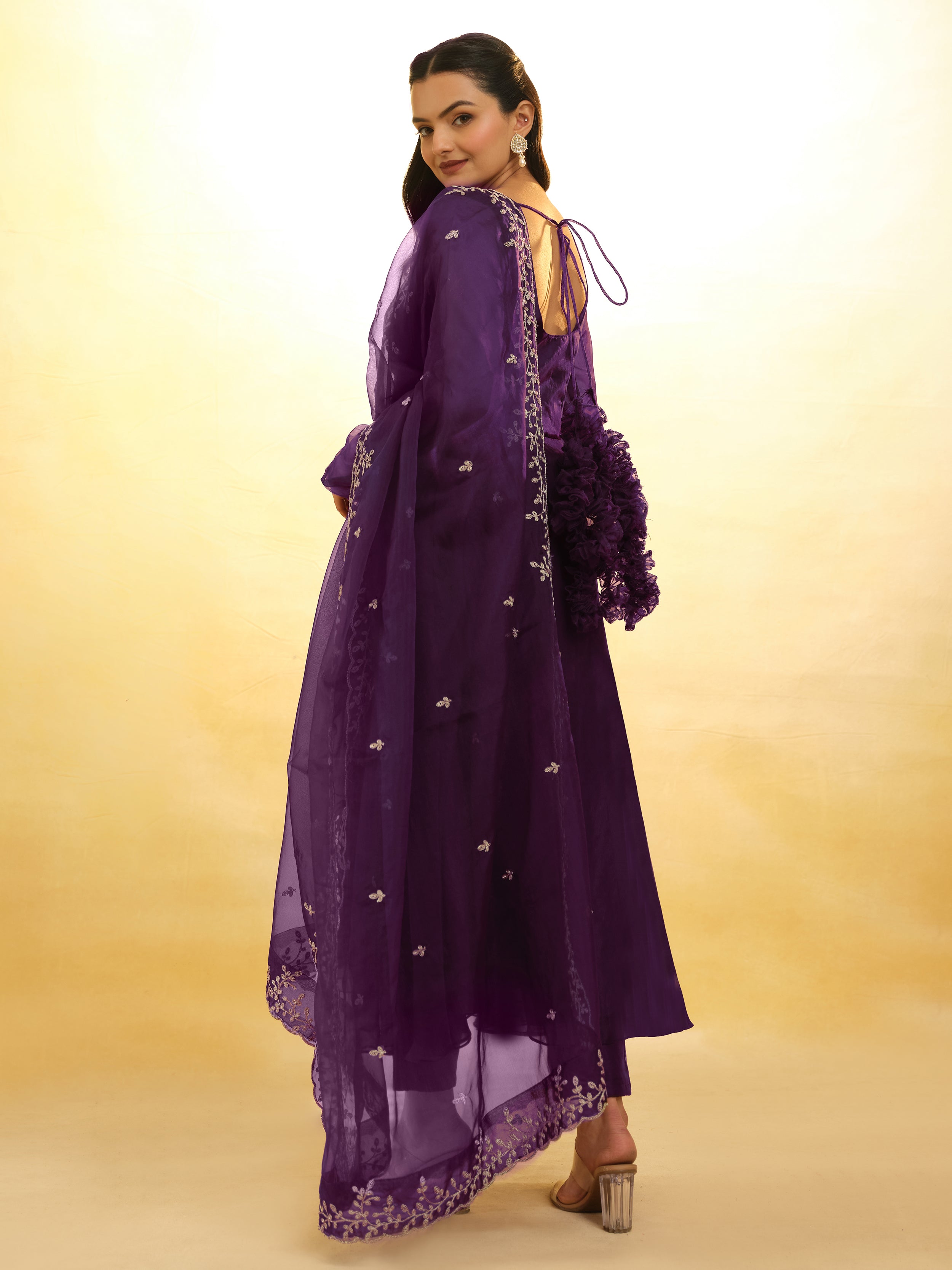 Beautiful and elegant purple organza festival wear salwar suit with matching dupatta