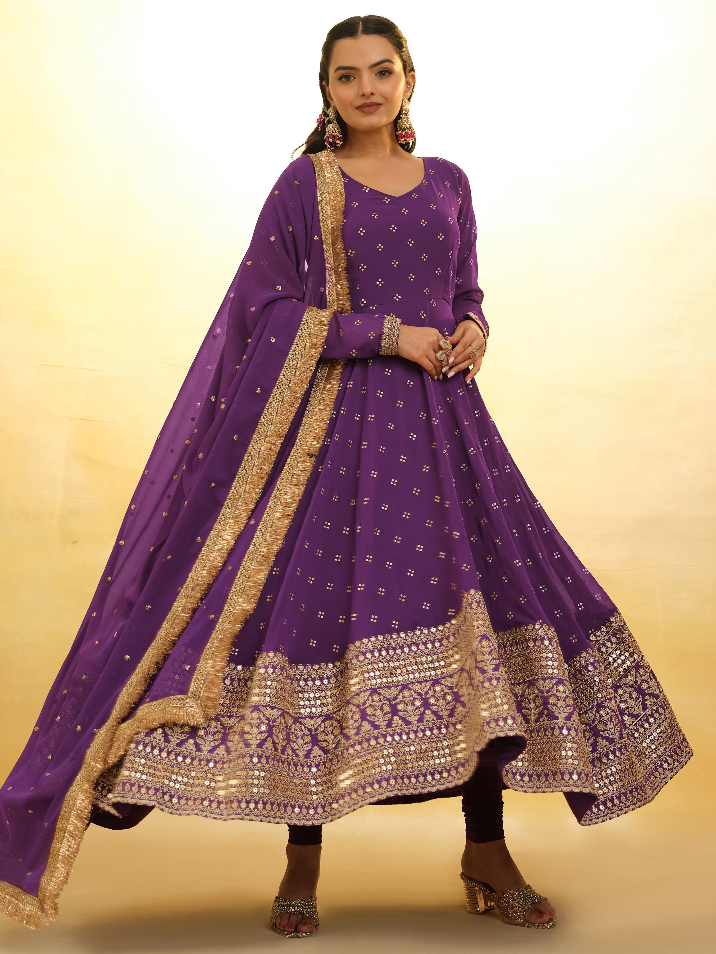 Enchanting Purple Embroidered Georgette Reception Wear Salwar Suit with exquisite embroidered work and sequin details
