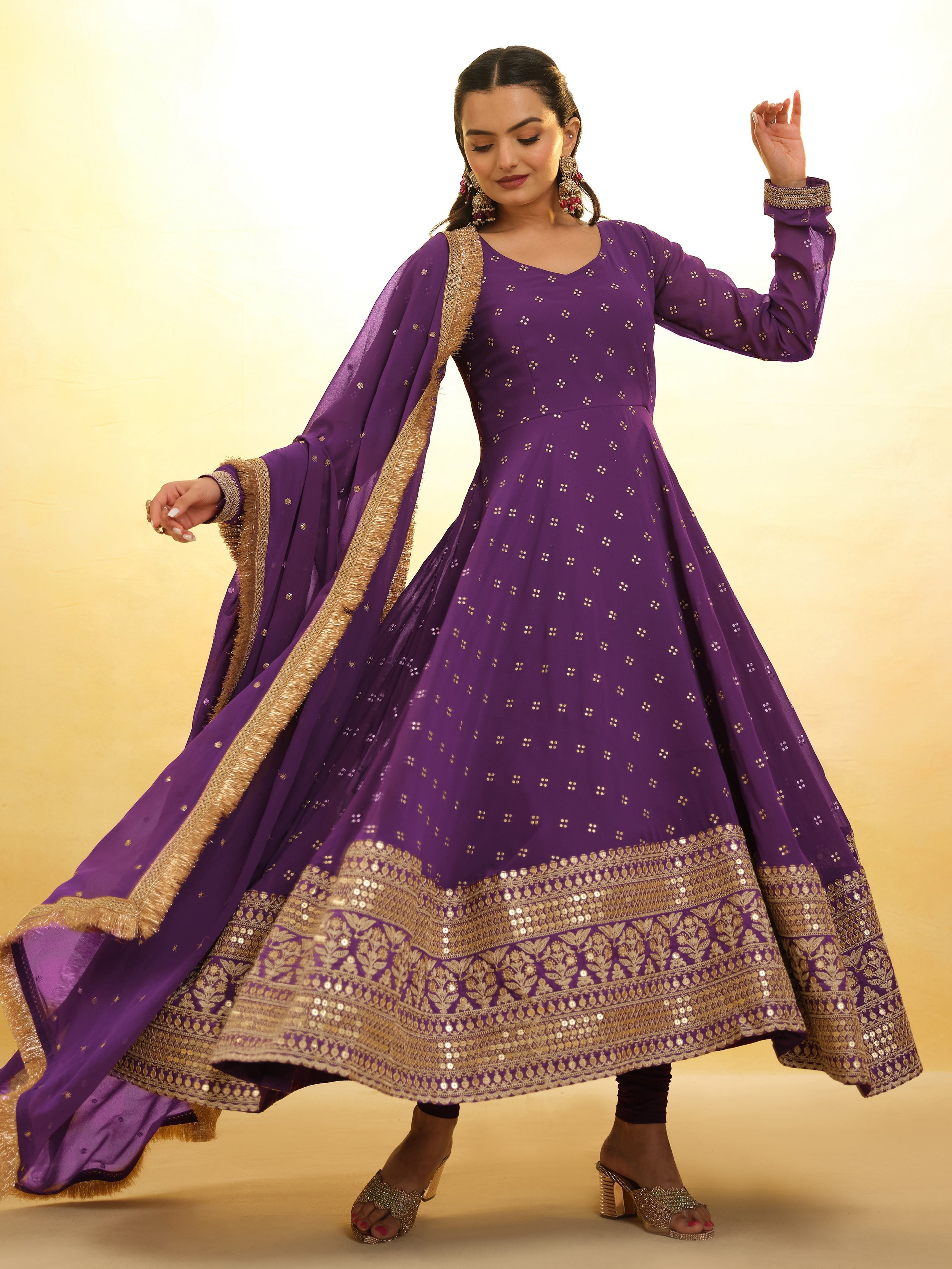 Purple Georgette Salwar Suit with delicate designer lace accents and matching georgette pants
