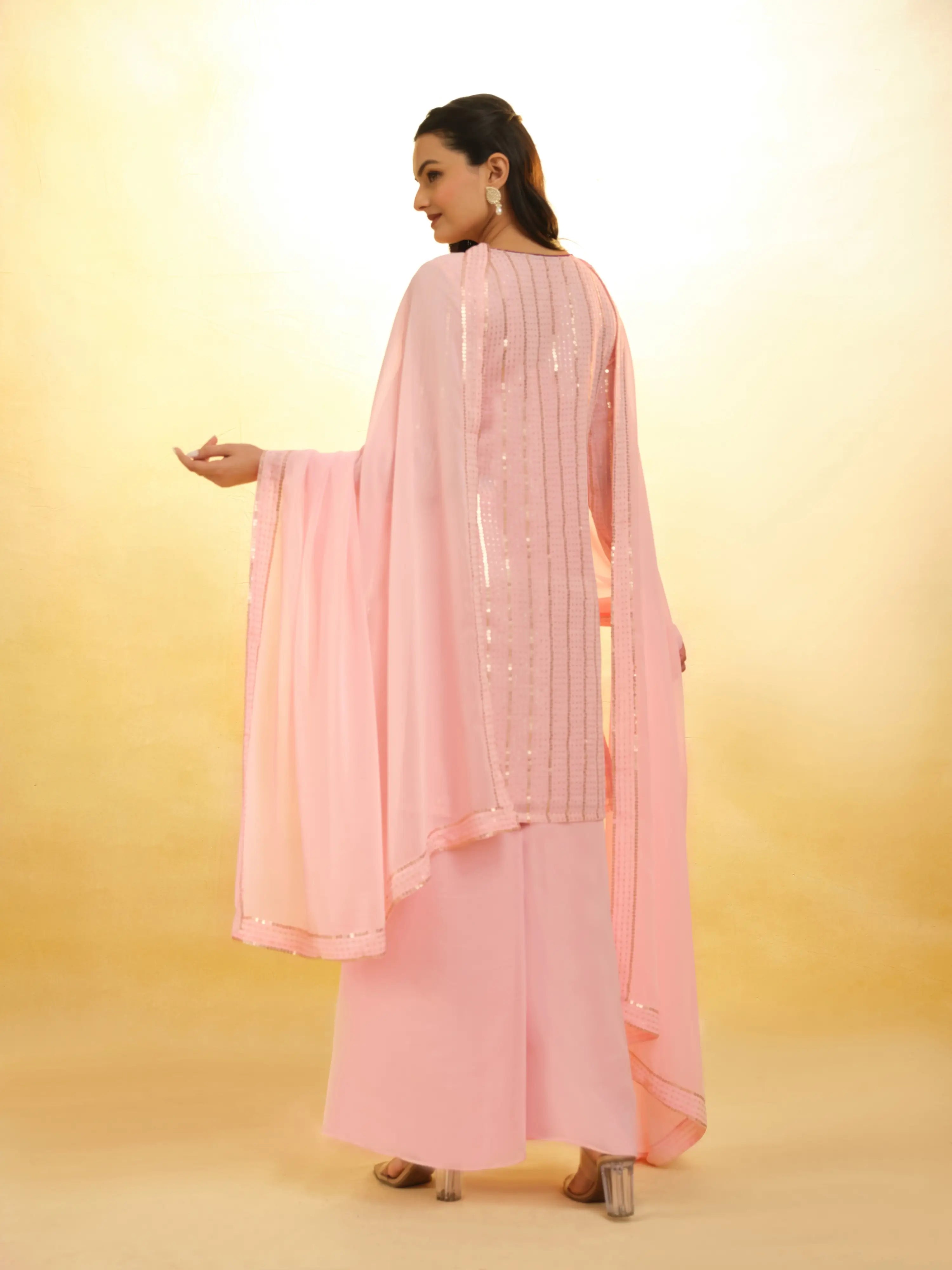 Peach Georgette Salwar Suit With Dupatta - qivii