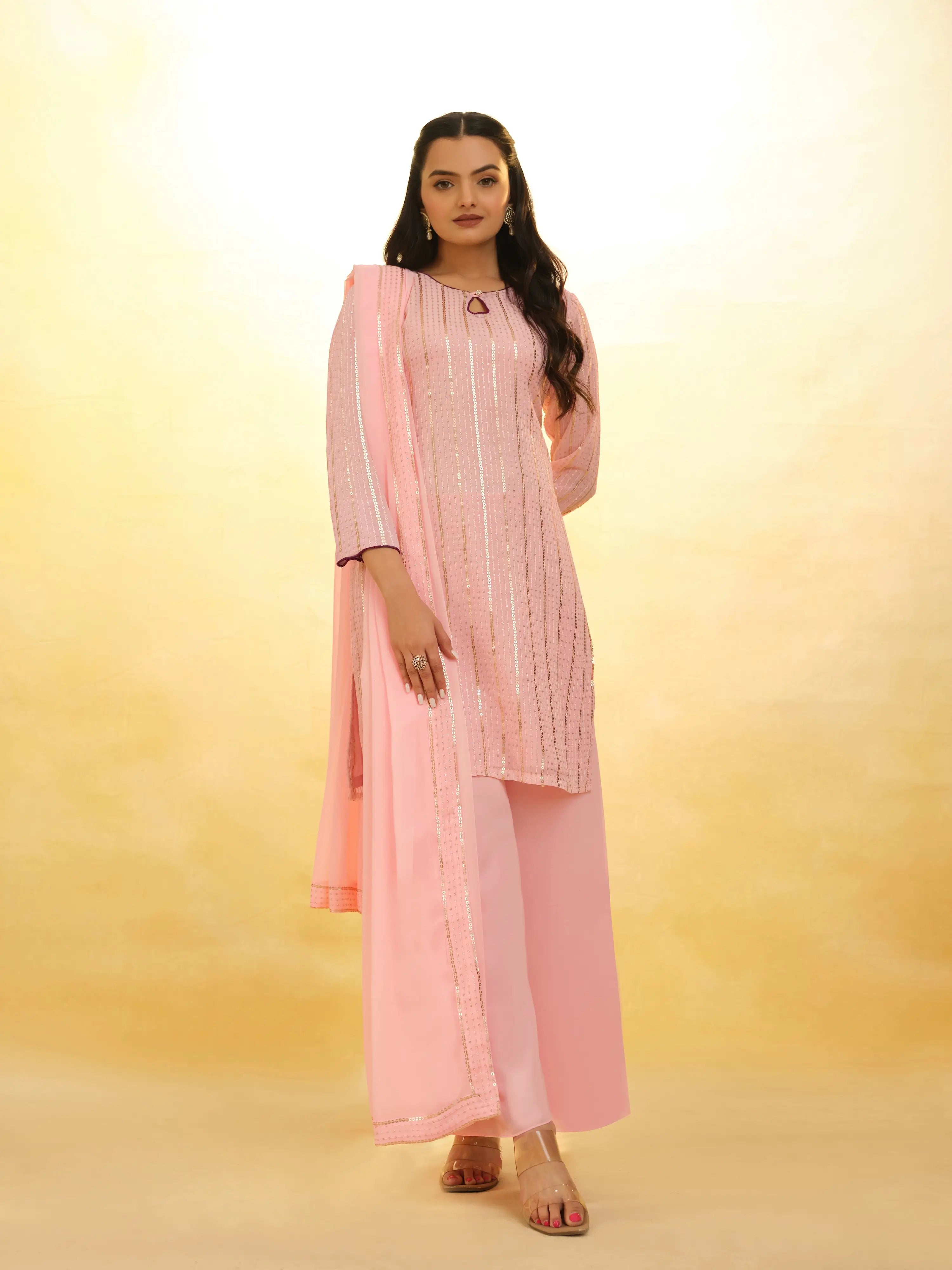 Peach Georgette Salwar Suit With Dupatta - qivii