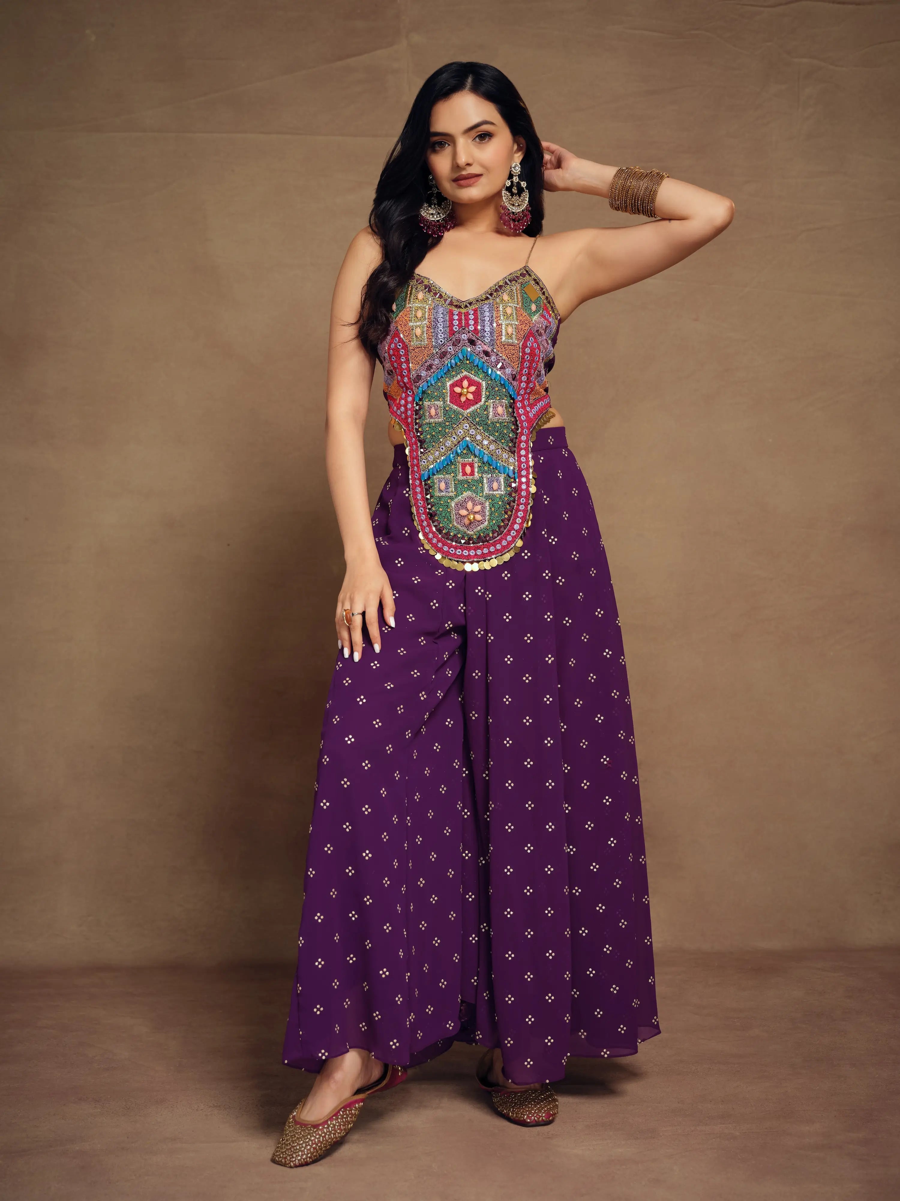 Light Purple Silk With Handwork Co-ord Set - qivii