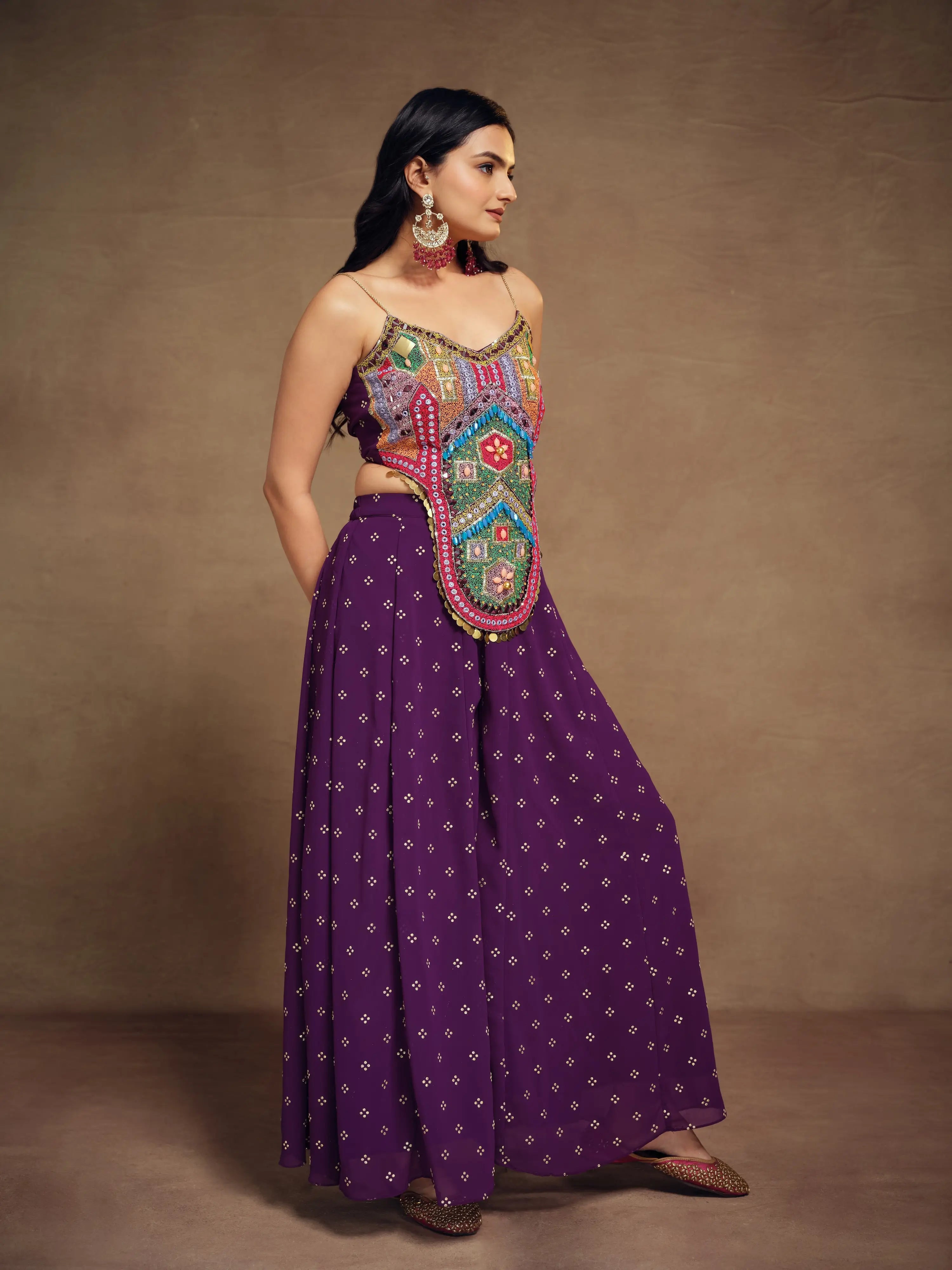 Light Purple Silk With Handwork Co-ord Set - qivii