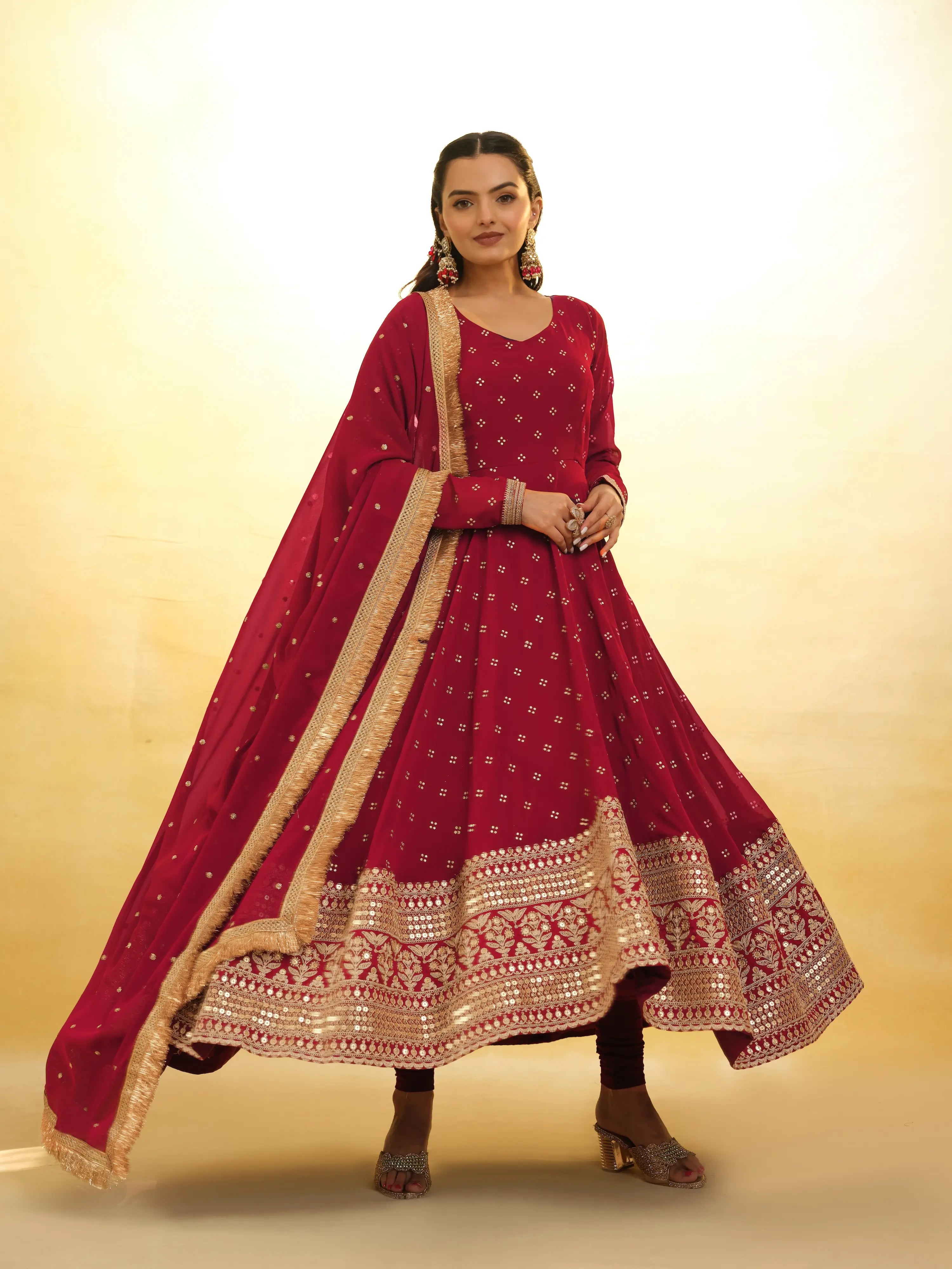 Red Georgette Salwar Suit With Dupatta - qivii