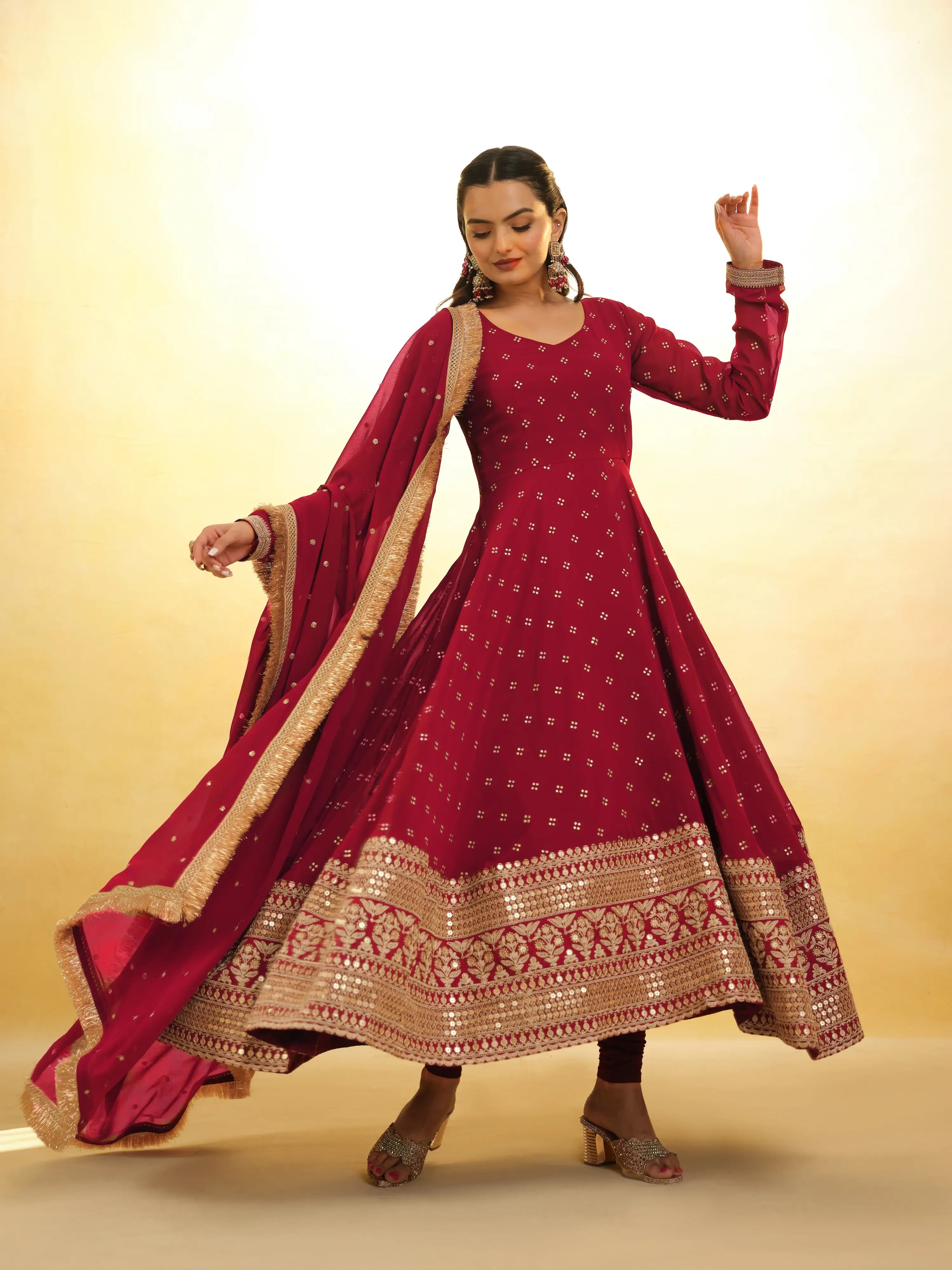Red Georgette Salwar Suit With Dupatta - qivii