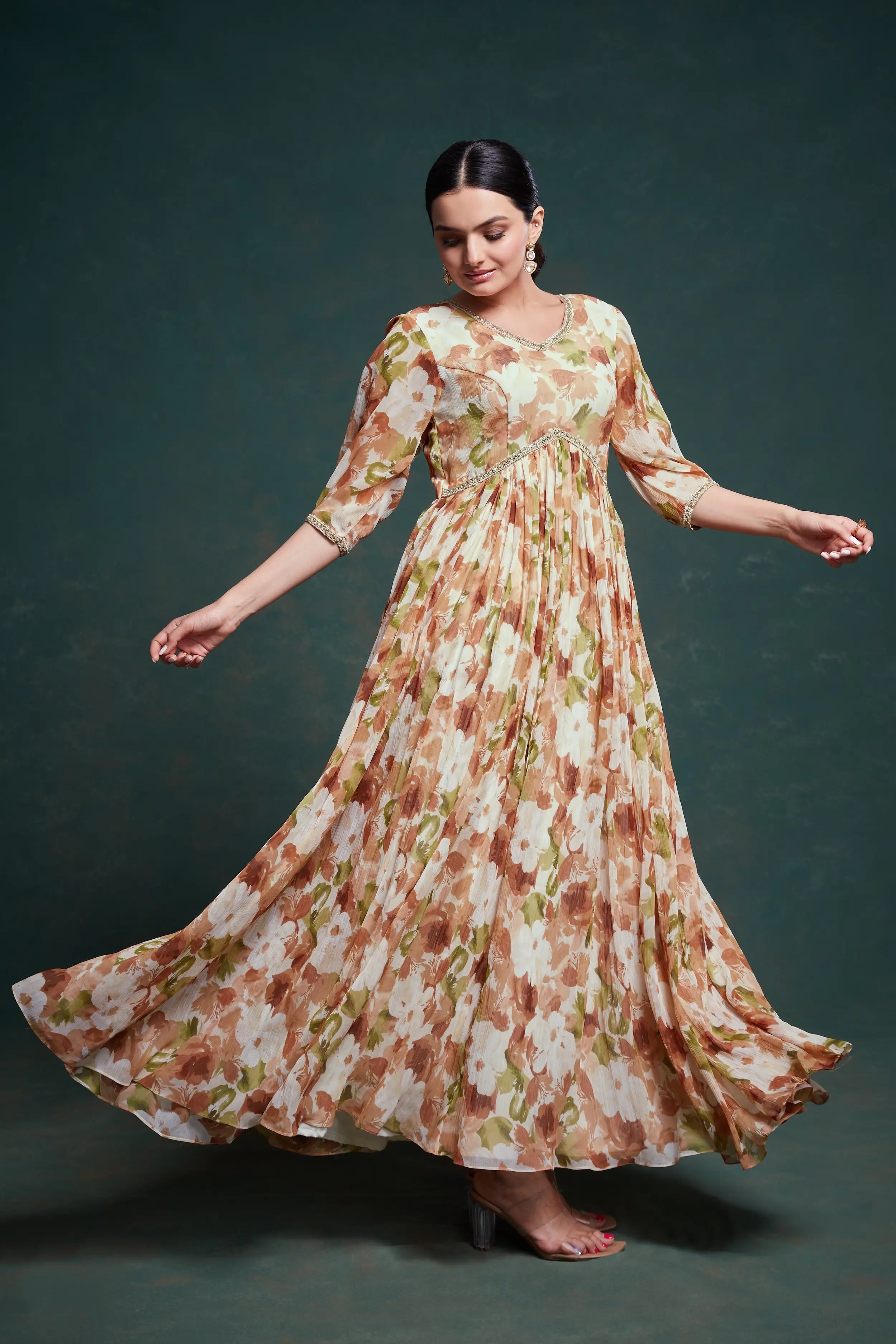 MultiColor Georgette Printed Gown - qivii