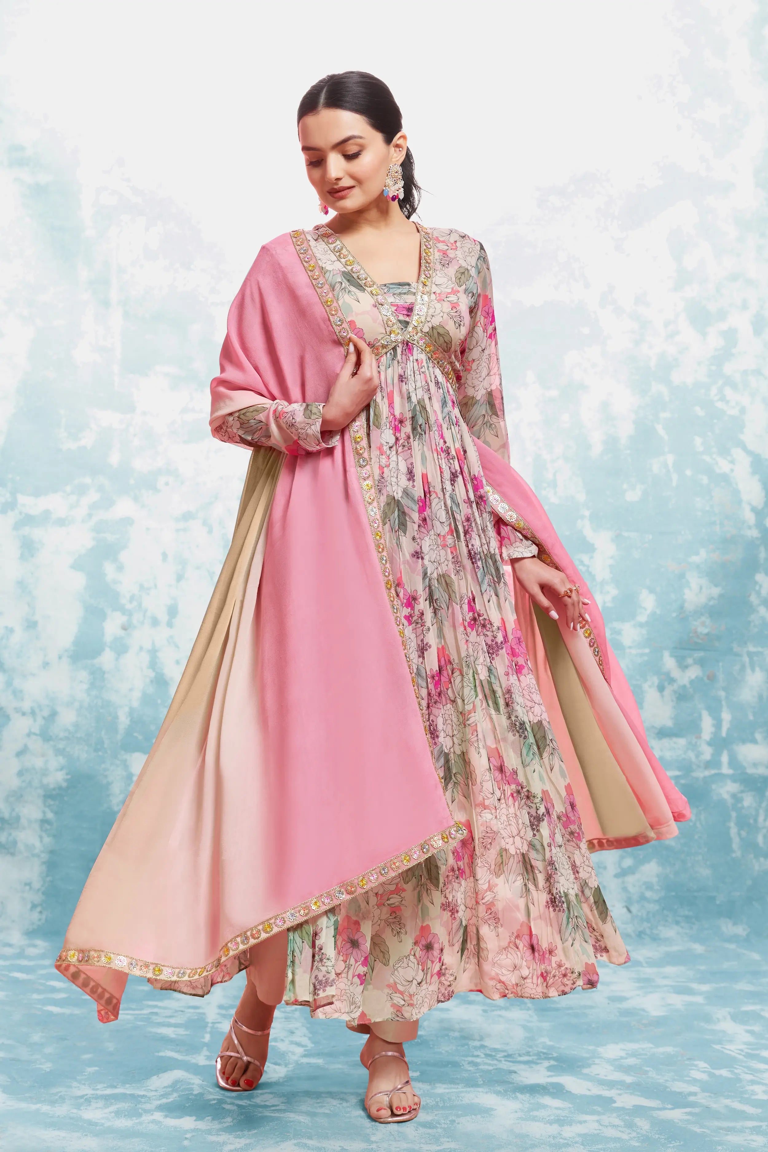 Light Pink Printed And Embroidery Salwar Suit - qivii