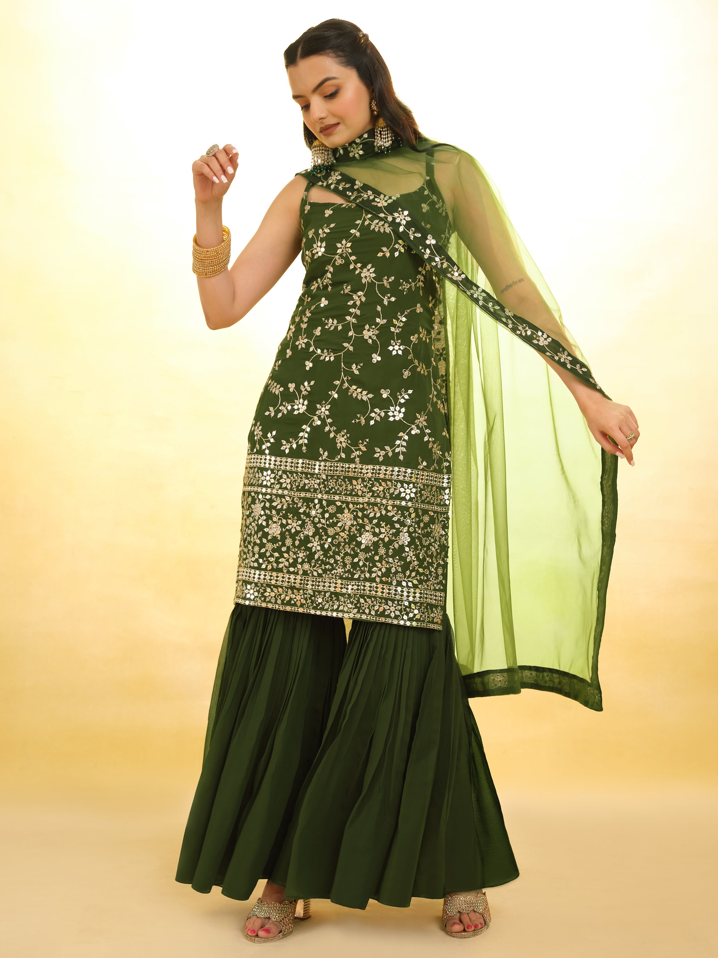 Coordinating Net Dupatta with Designer Lace Work
