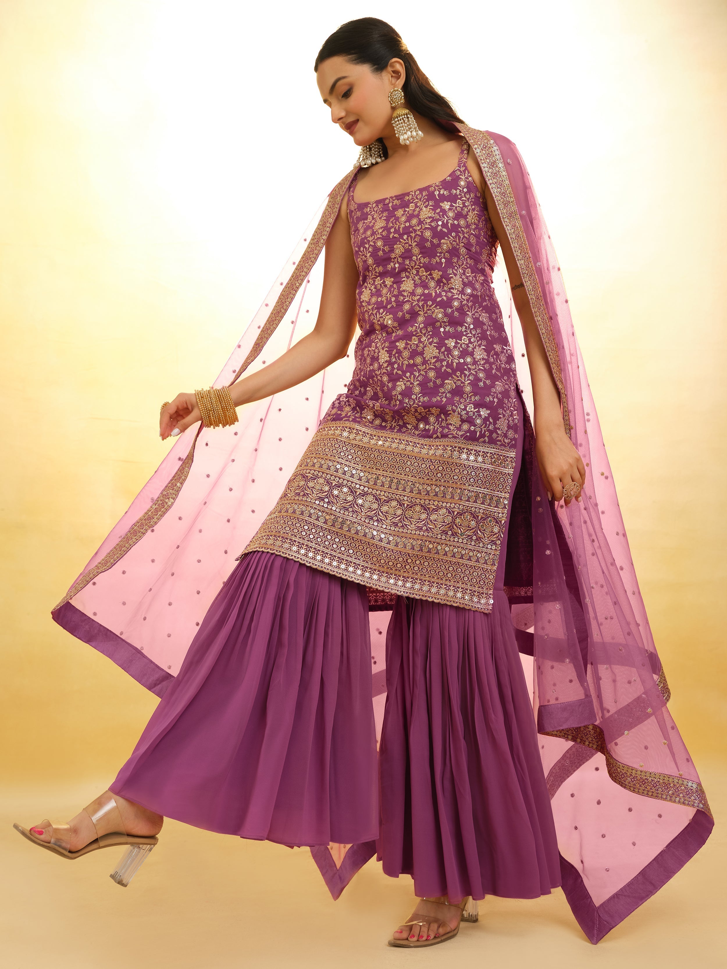 Matching georgette sharara offering a graceful silhouette