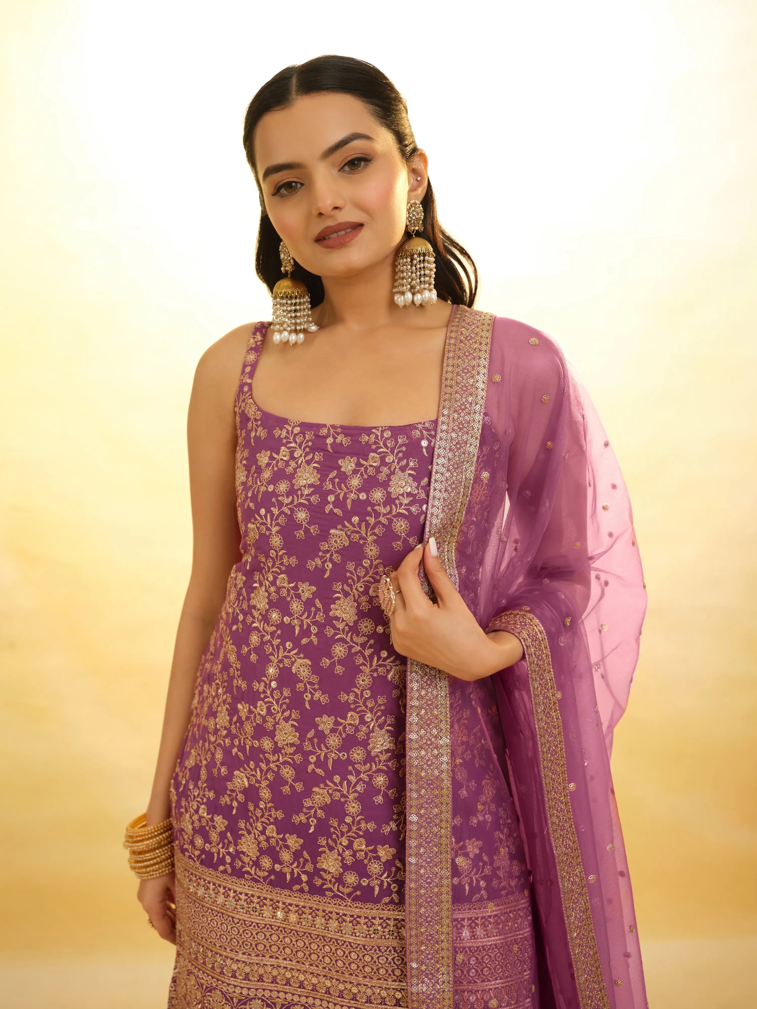 Twilight Lavender Georgette Salwar Suit With Dupatta - qivii
