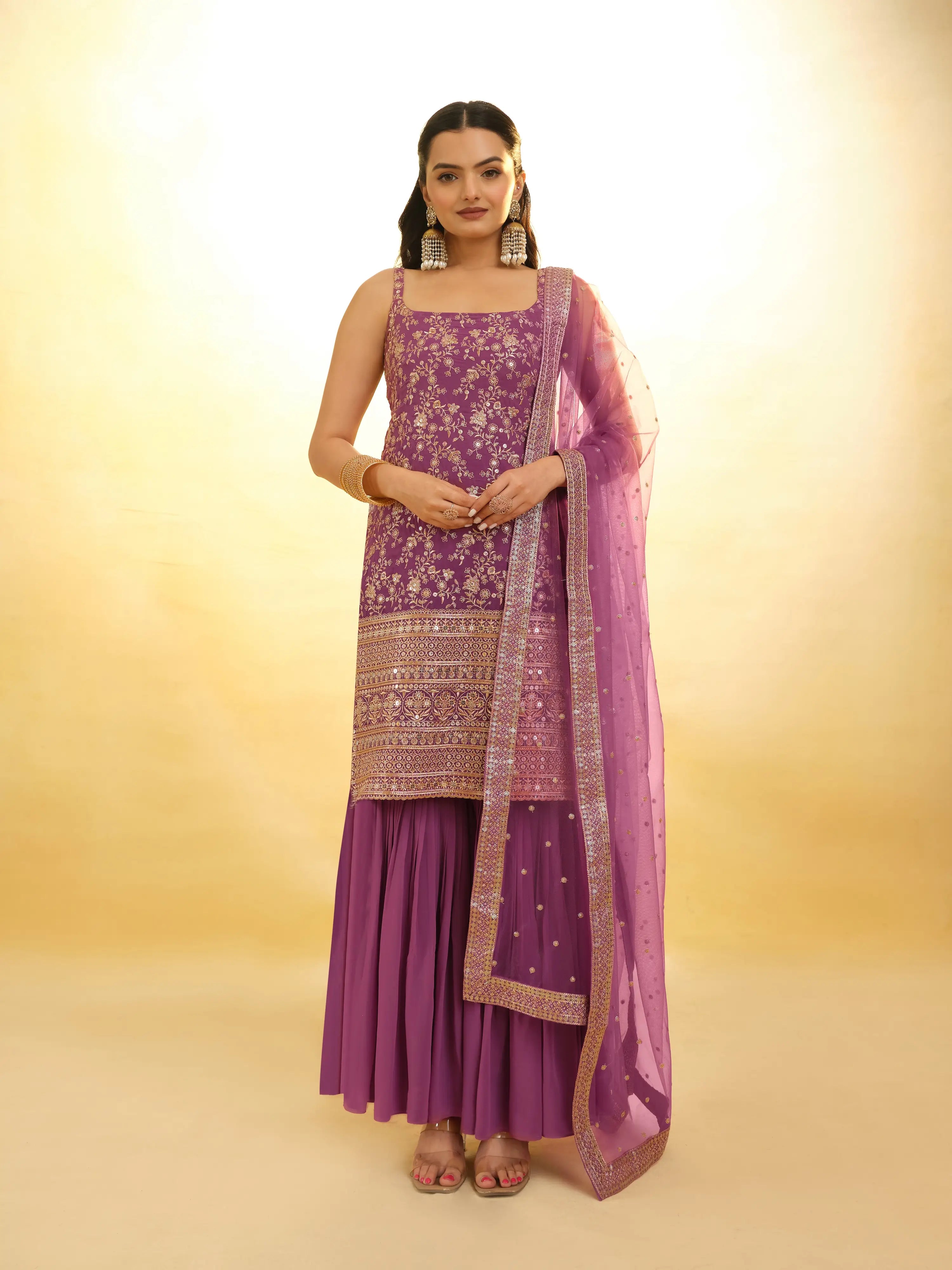 Twilight Lavender Georgette Salwar Suit With Dupatta - qivii