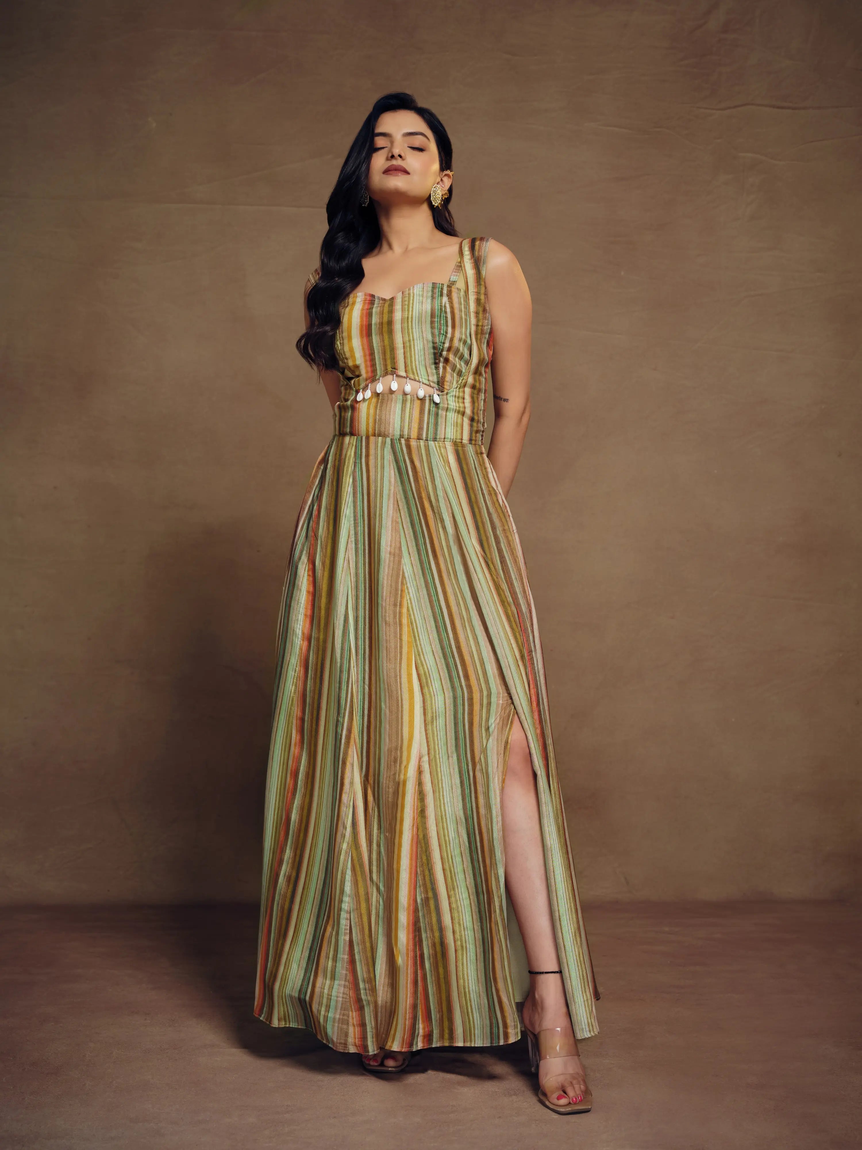 Multicolor Printed & Tassels Chinon Silk Co-ord Set