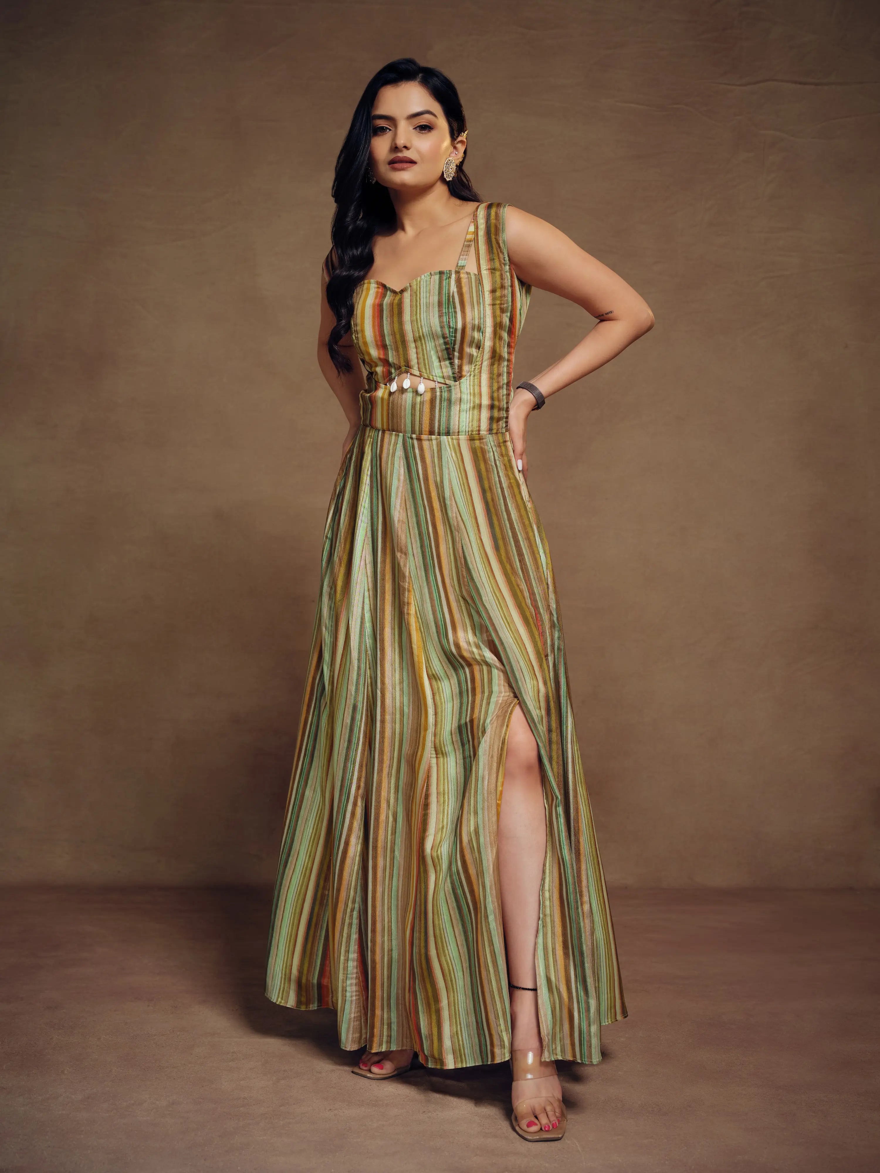 Multicolor Printed & Tassels Chinon Silk Co-ord Set - qivii