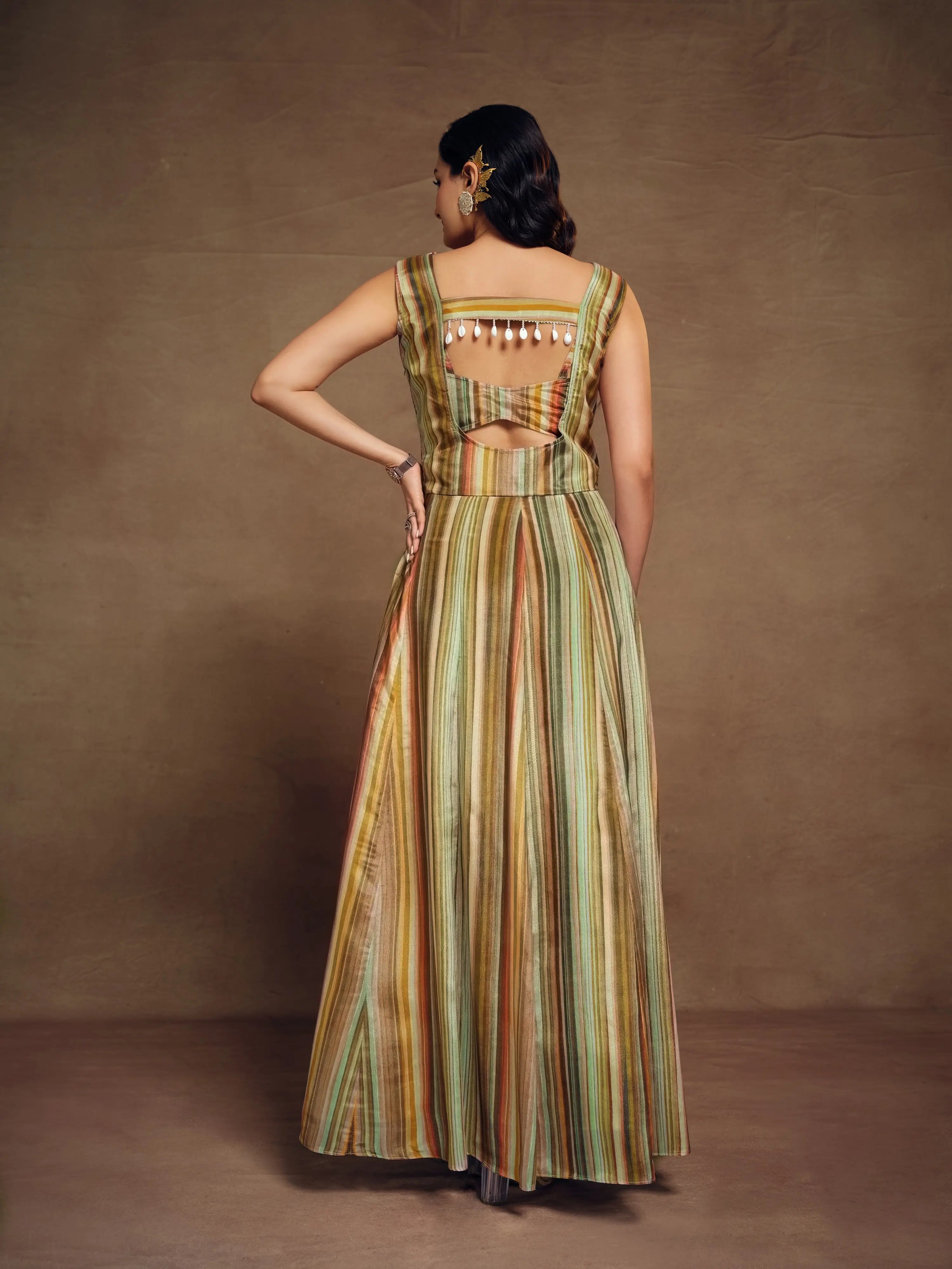 Multicolor Printed & Tassels Chinon Silk Co-ord Set - qivii