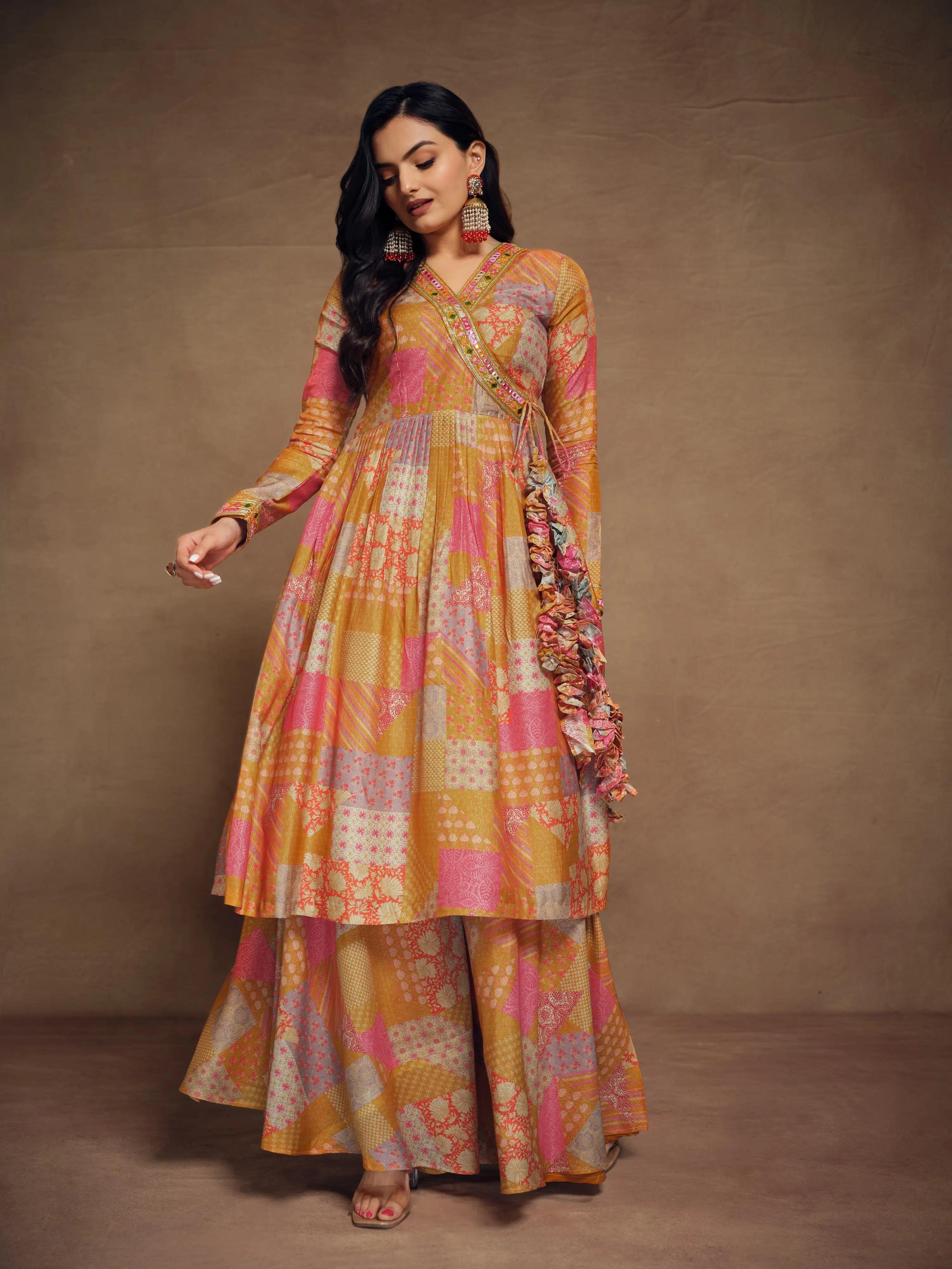 Mustard Yellow Printed Salwar Suit, featuring intricate designs and soft fabrics