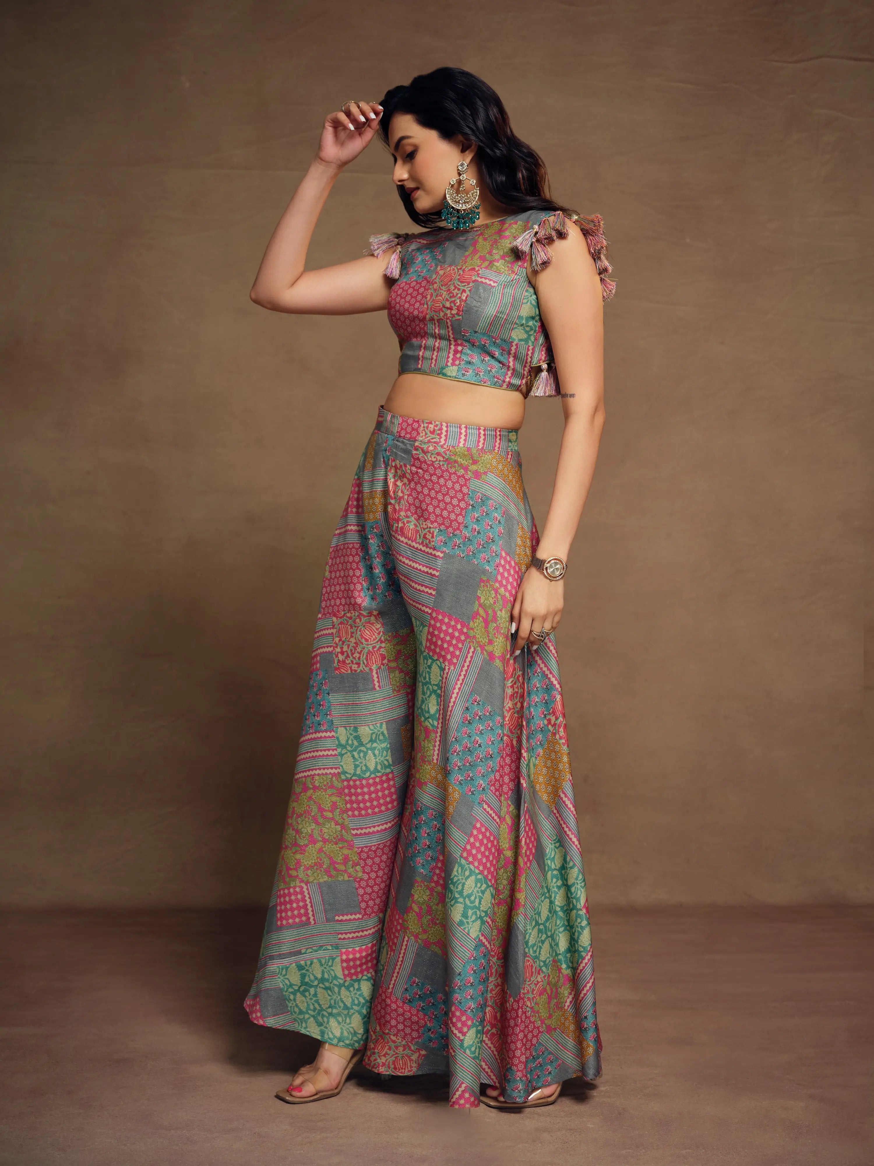 Multicolor Printed & Handmade Tassels Co-ord Set - qivii