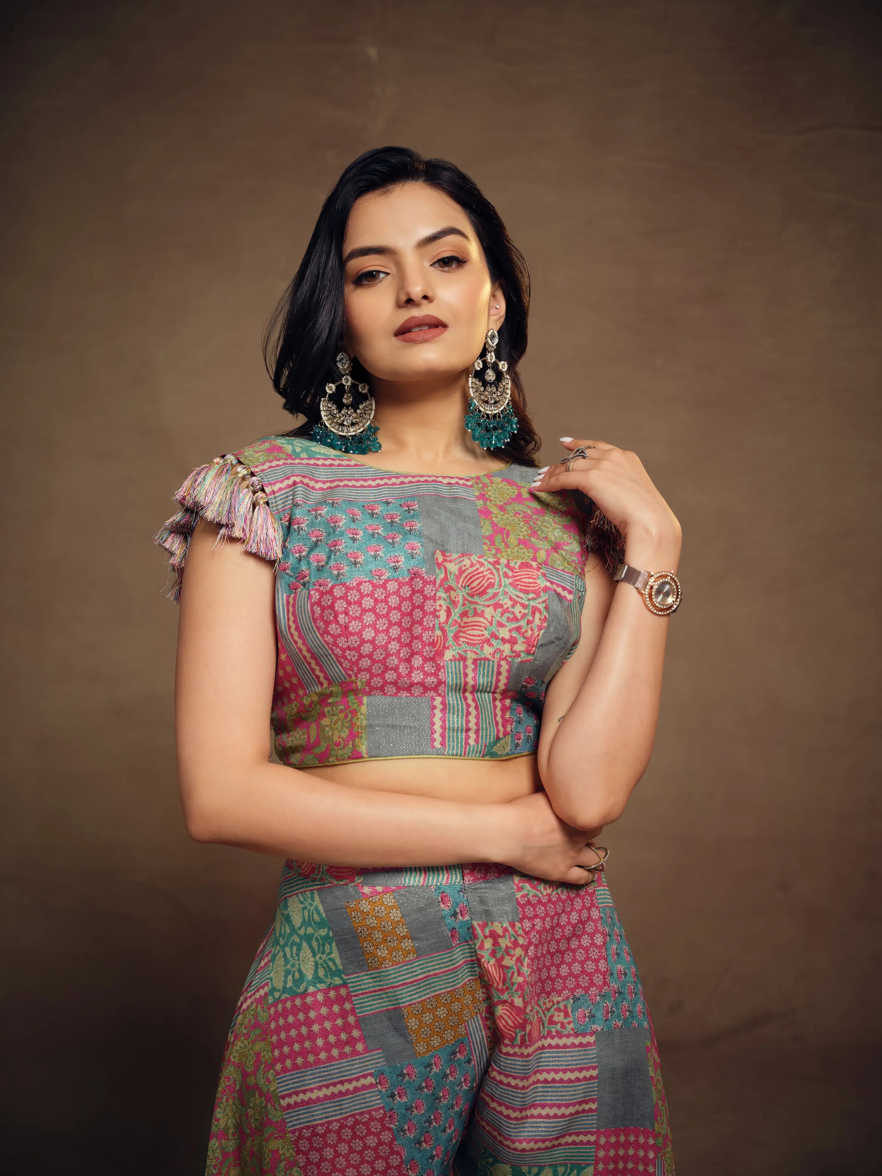 Multicolor Printed & Handmade Tassels Co-ord Set - qivii