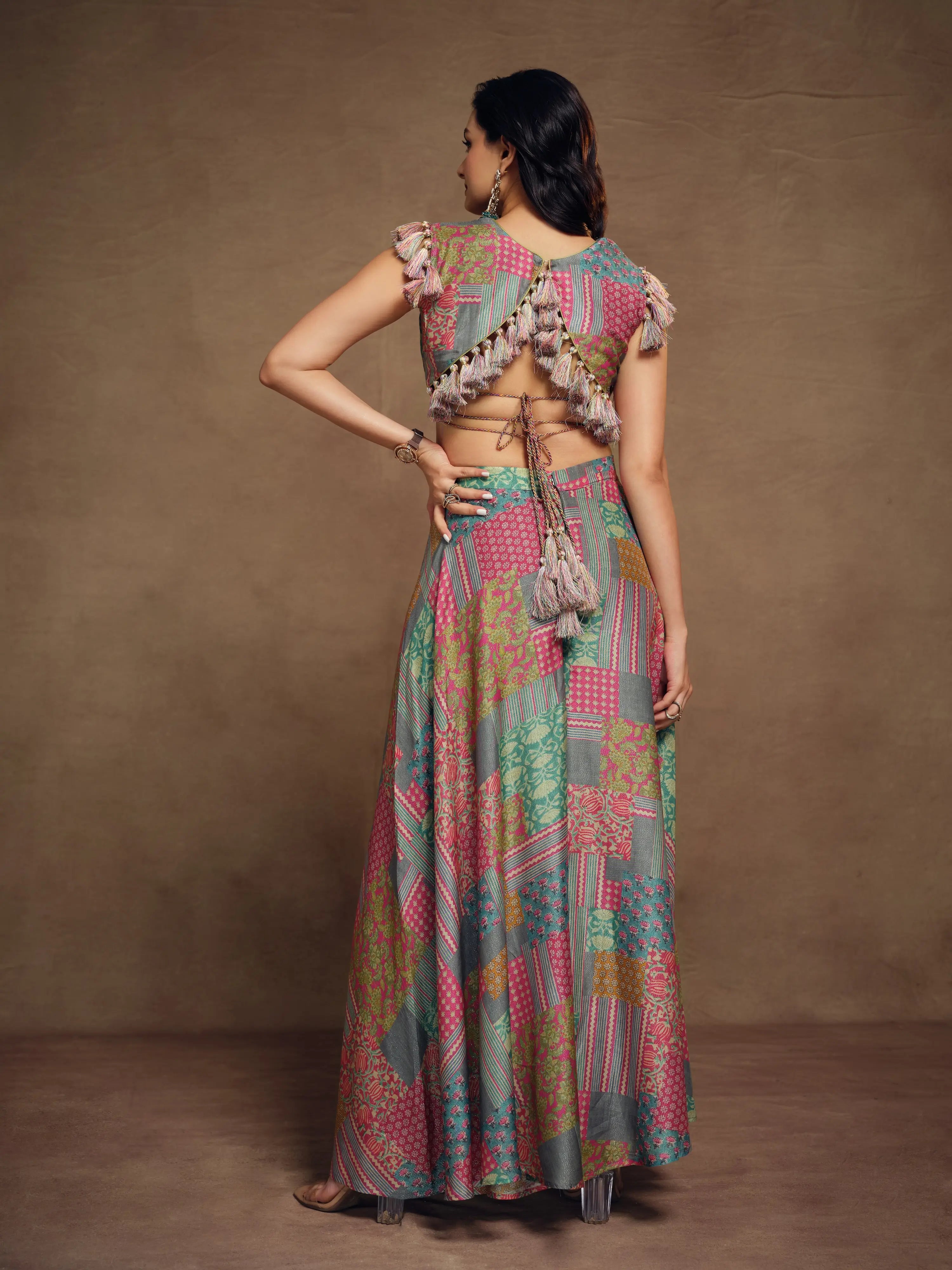 Multicolor Printed & Handmade Tassels Co-ord Set - qivii