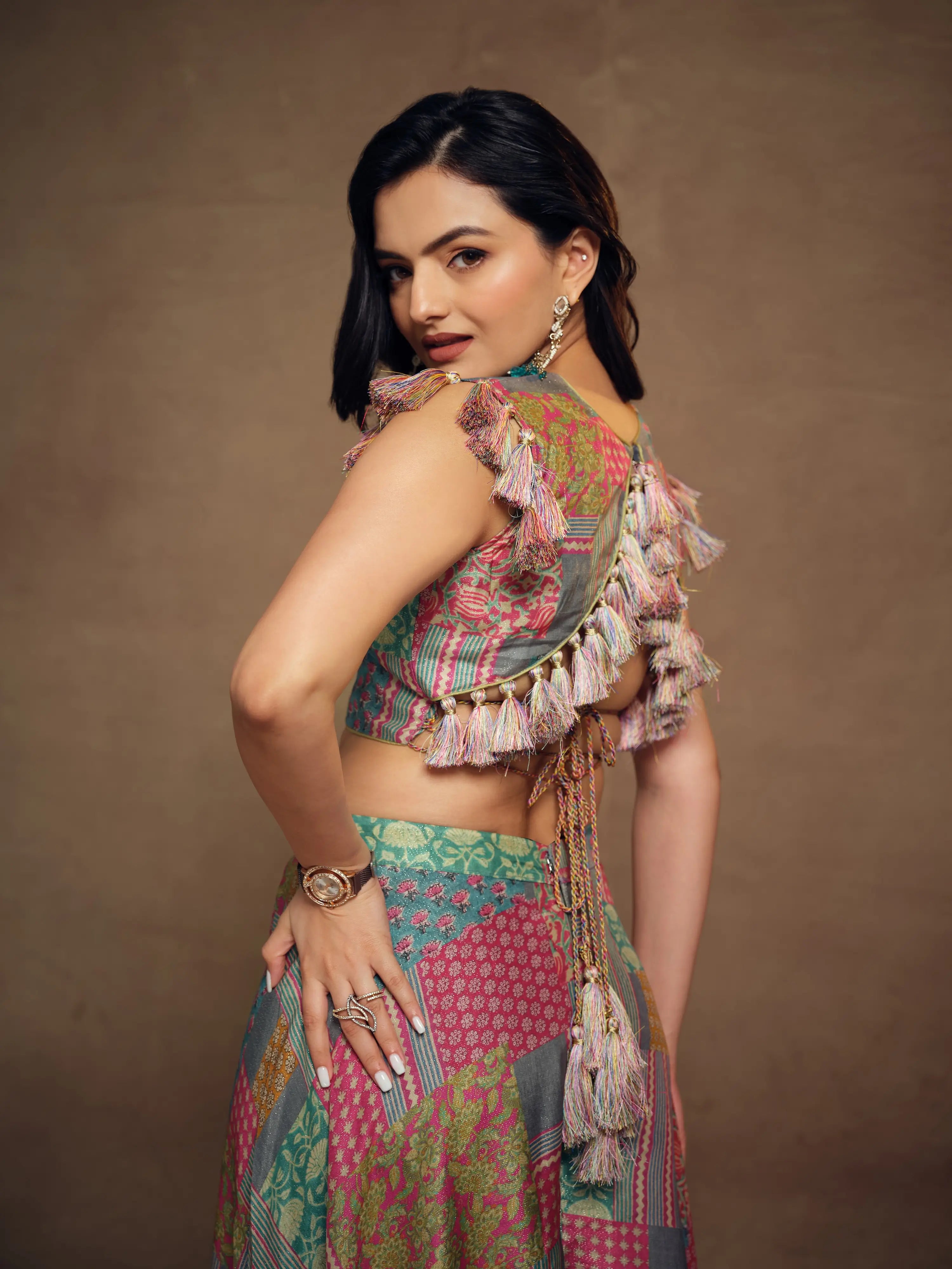 Multicolor Printed & Handmade Tassels Co-ord Set - qivii