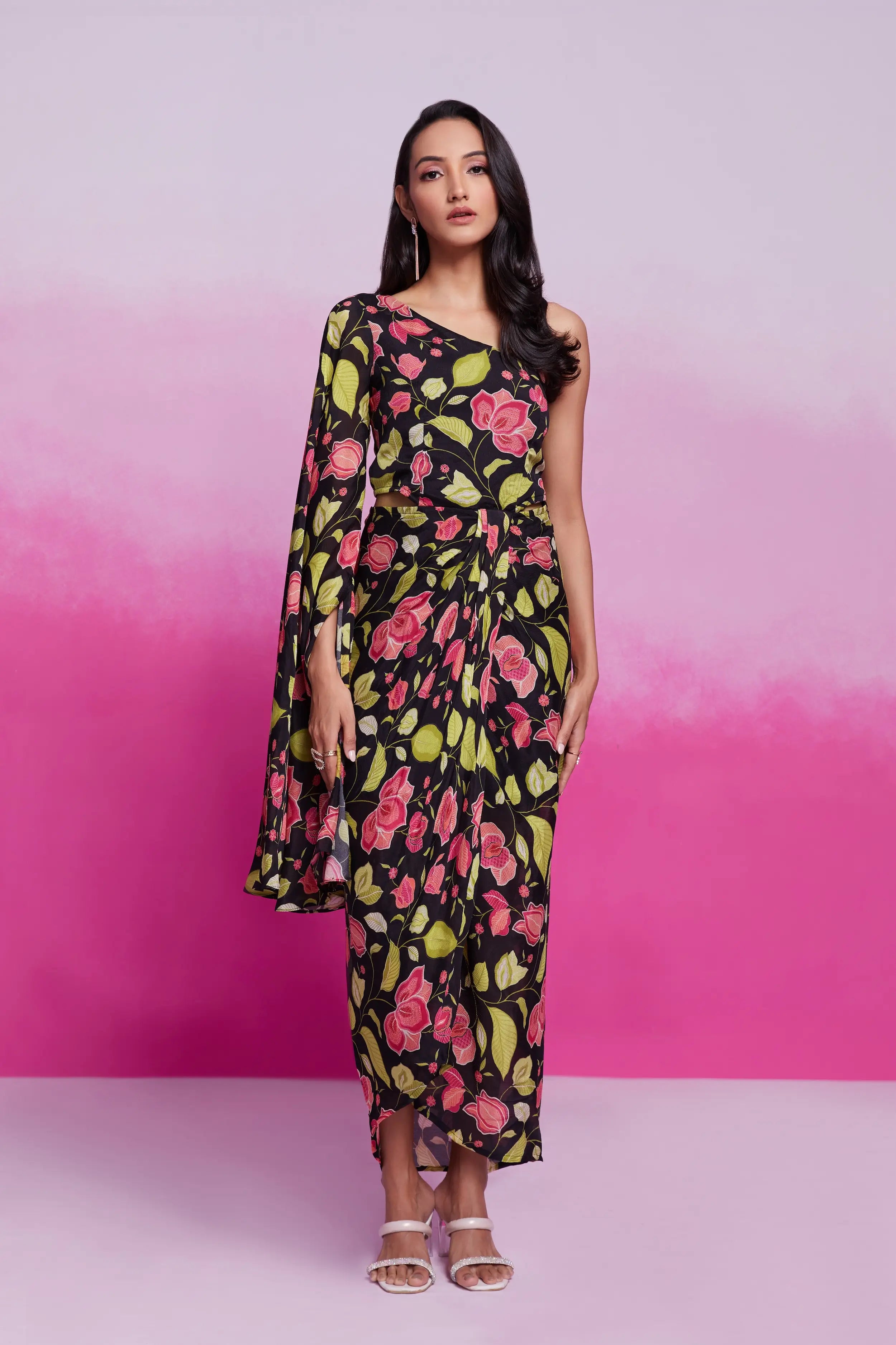 Black Floral Printed Co-ord Set - qivii