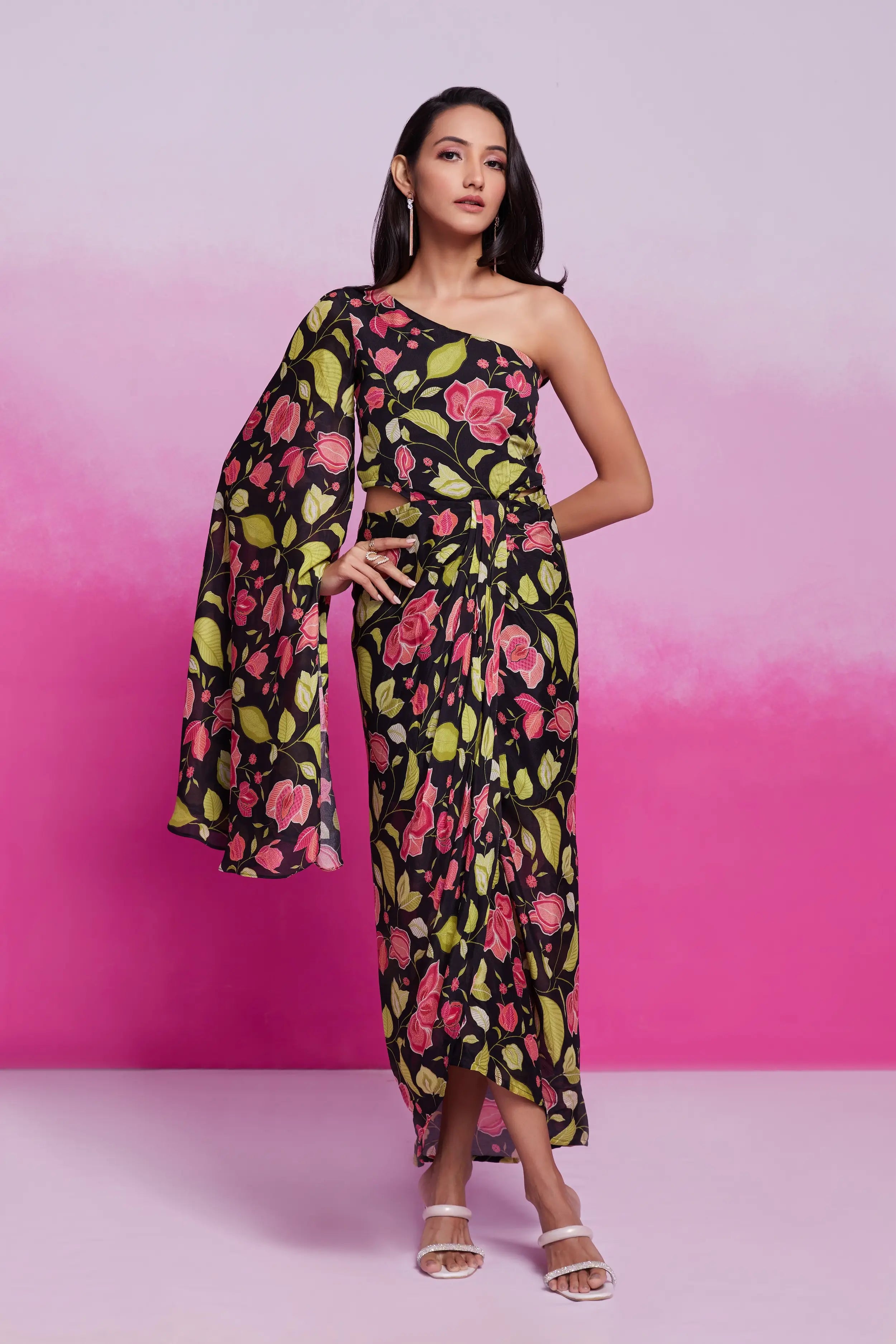 Black Floral Printed Co-ord Set - qivii