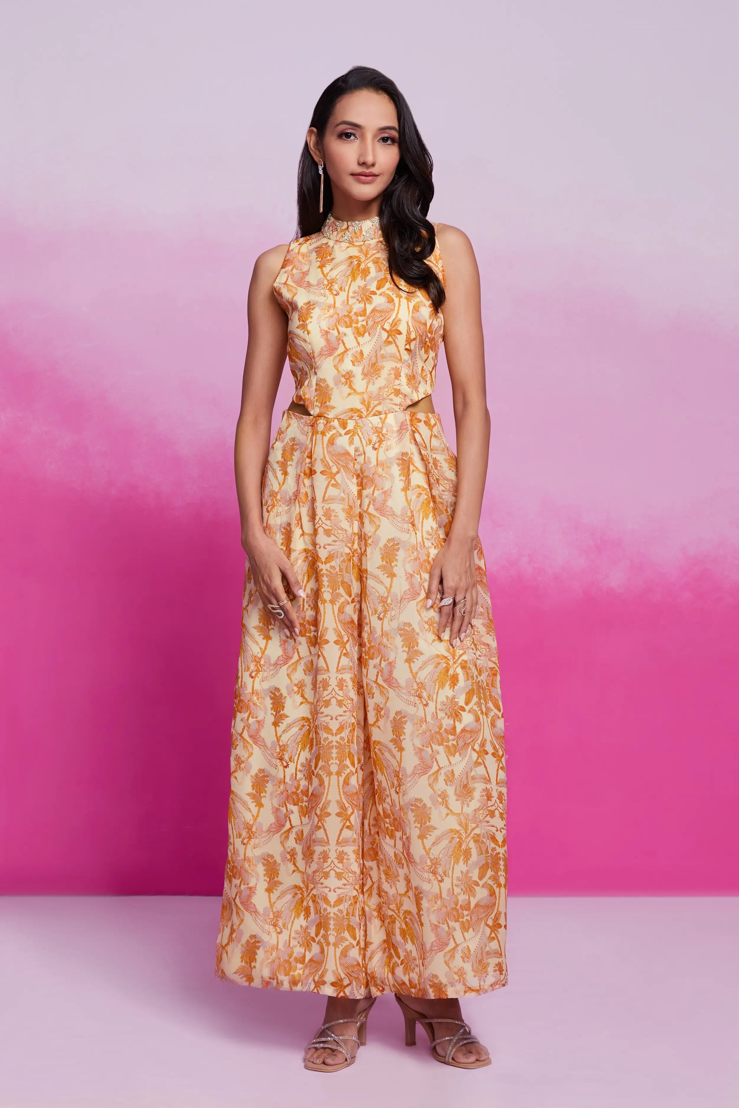 Cream Printed Jumpsuit - qivii