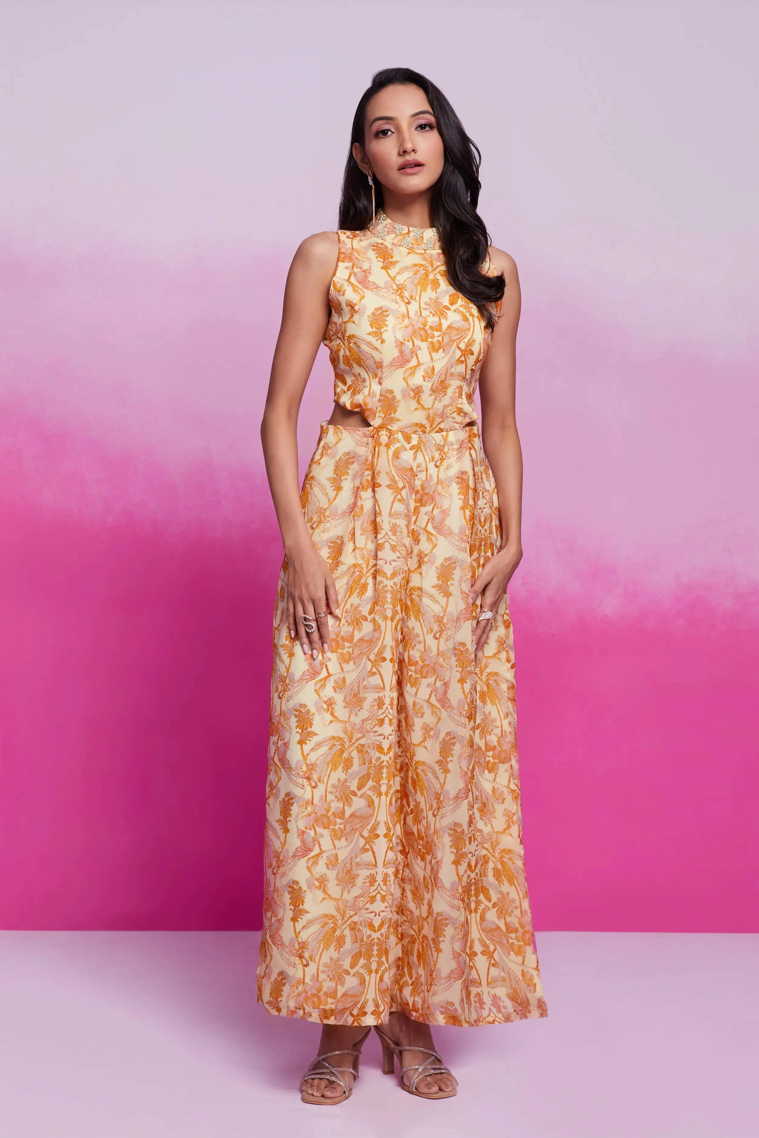 Cream Printed Jumpsuit - qivii