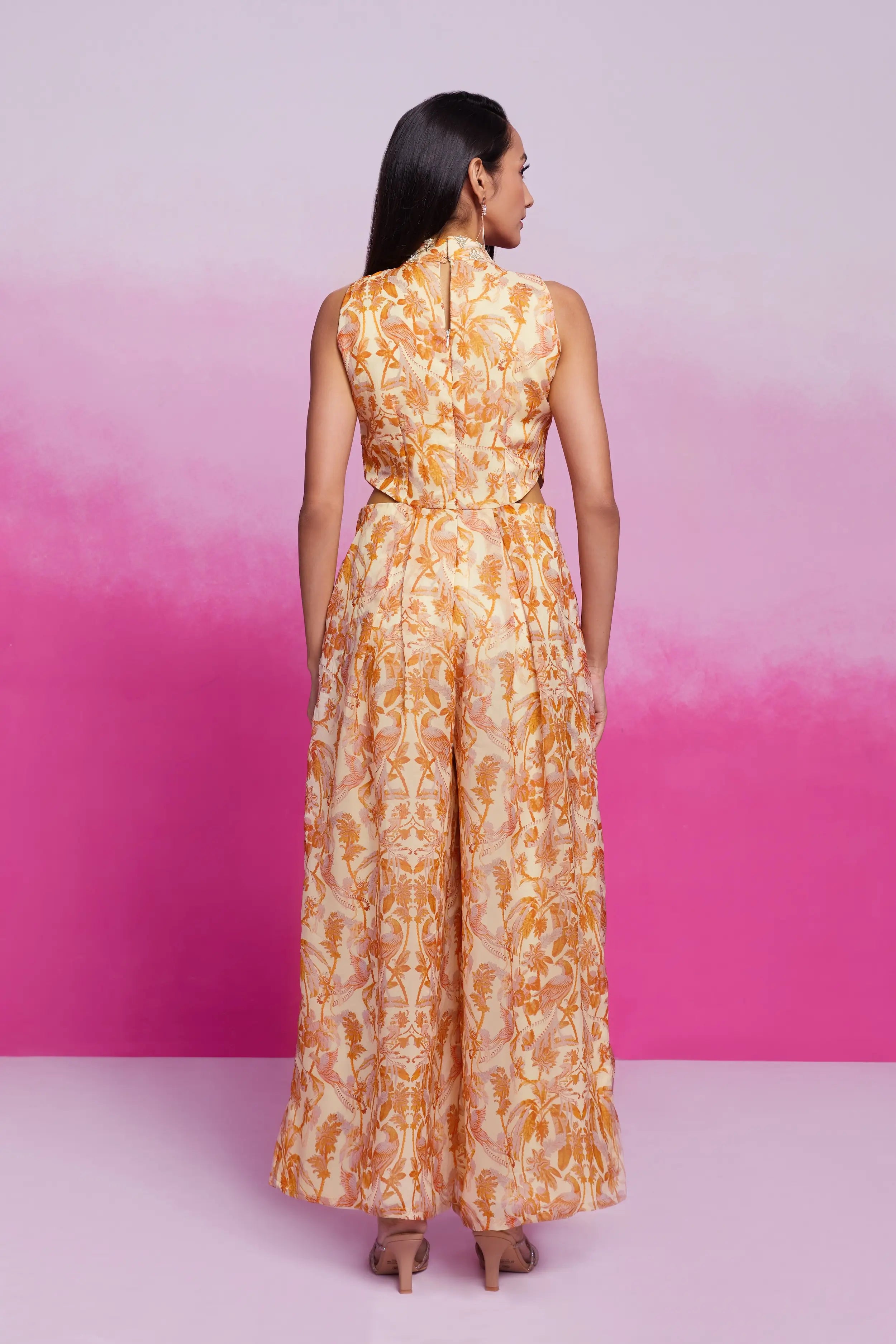 Cream Printed Jumpsuit - qivii