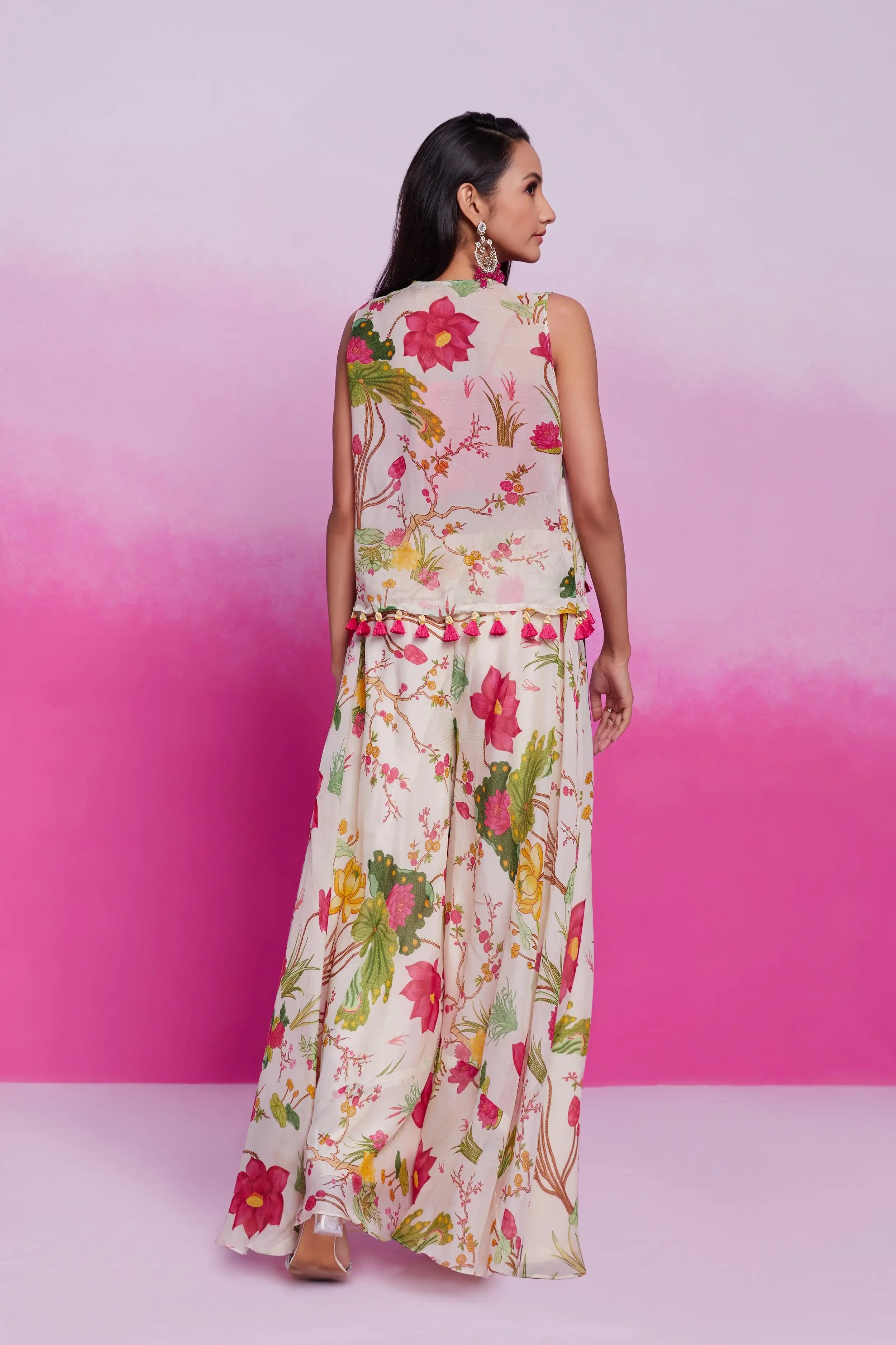 Off- White Cotton Silk Printed Co-ord Set - qivii