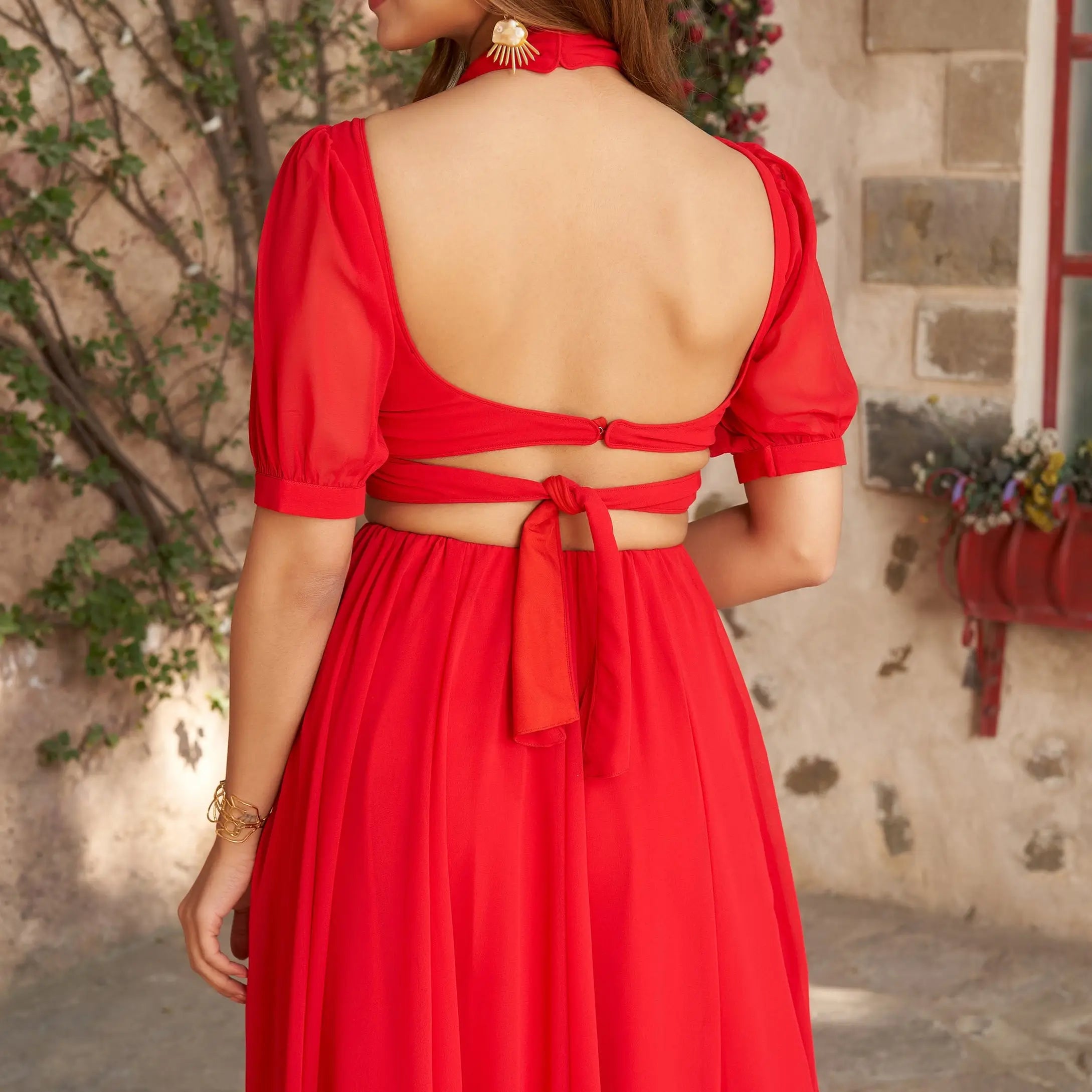 Stylish Beautifully Designed Red Georgette Indo Western Lehenga Set - qivii