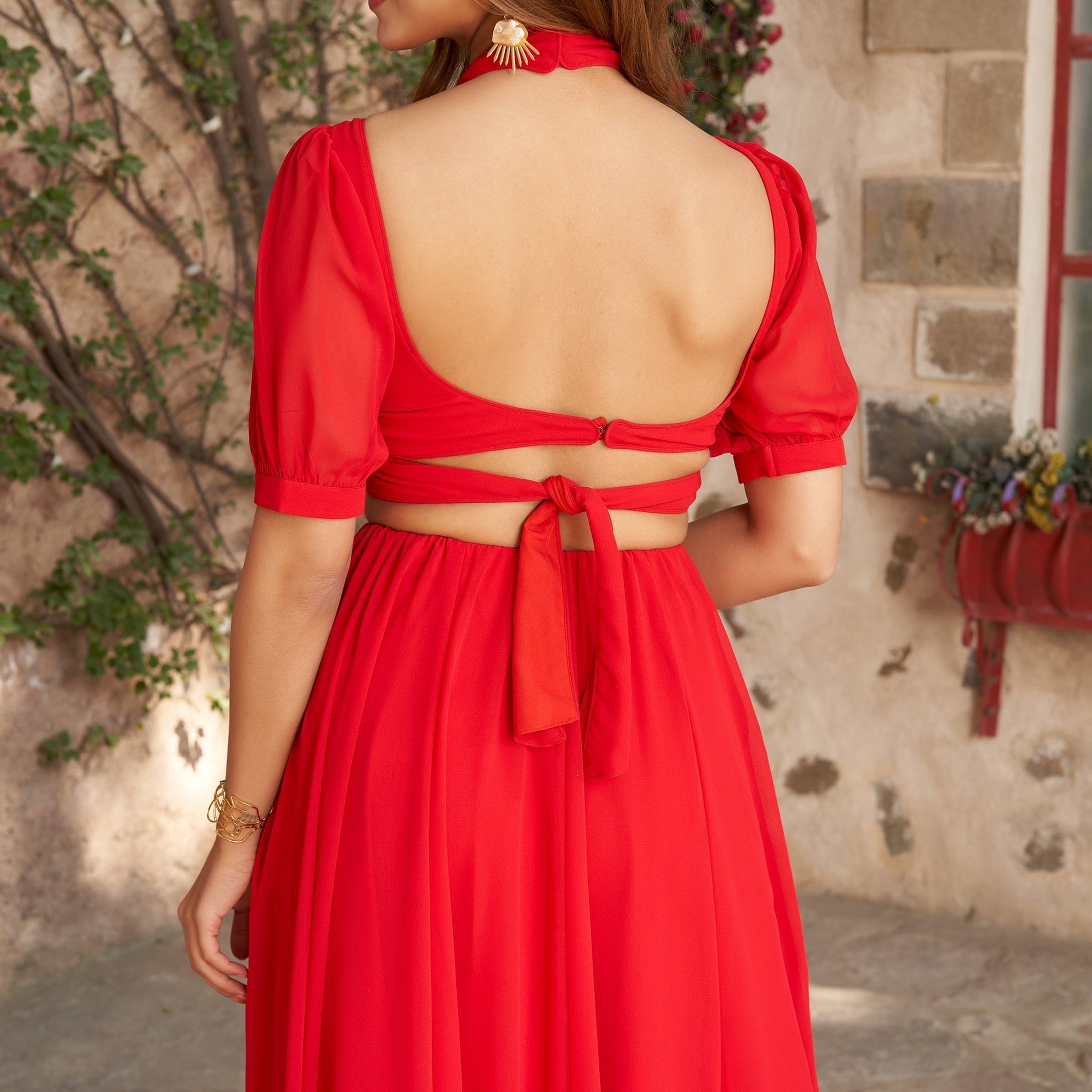 RED GEORGETTE TOP, DUAPTTA LEHENGA | Ready To Wear - qivii
