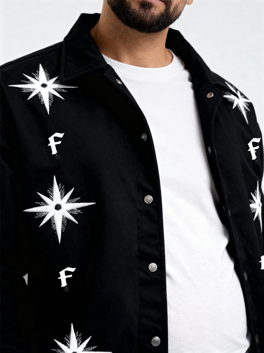 Black Twill Applique Bomber Jacket