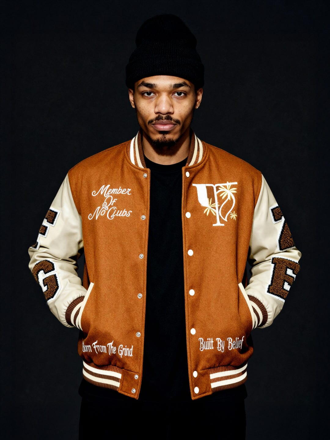 Brown Woollen Letterman Varsity Jacket