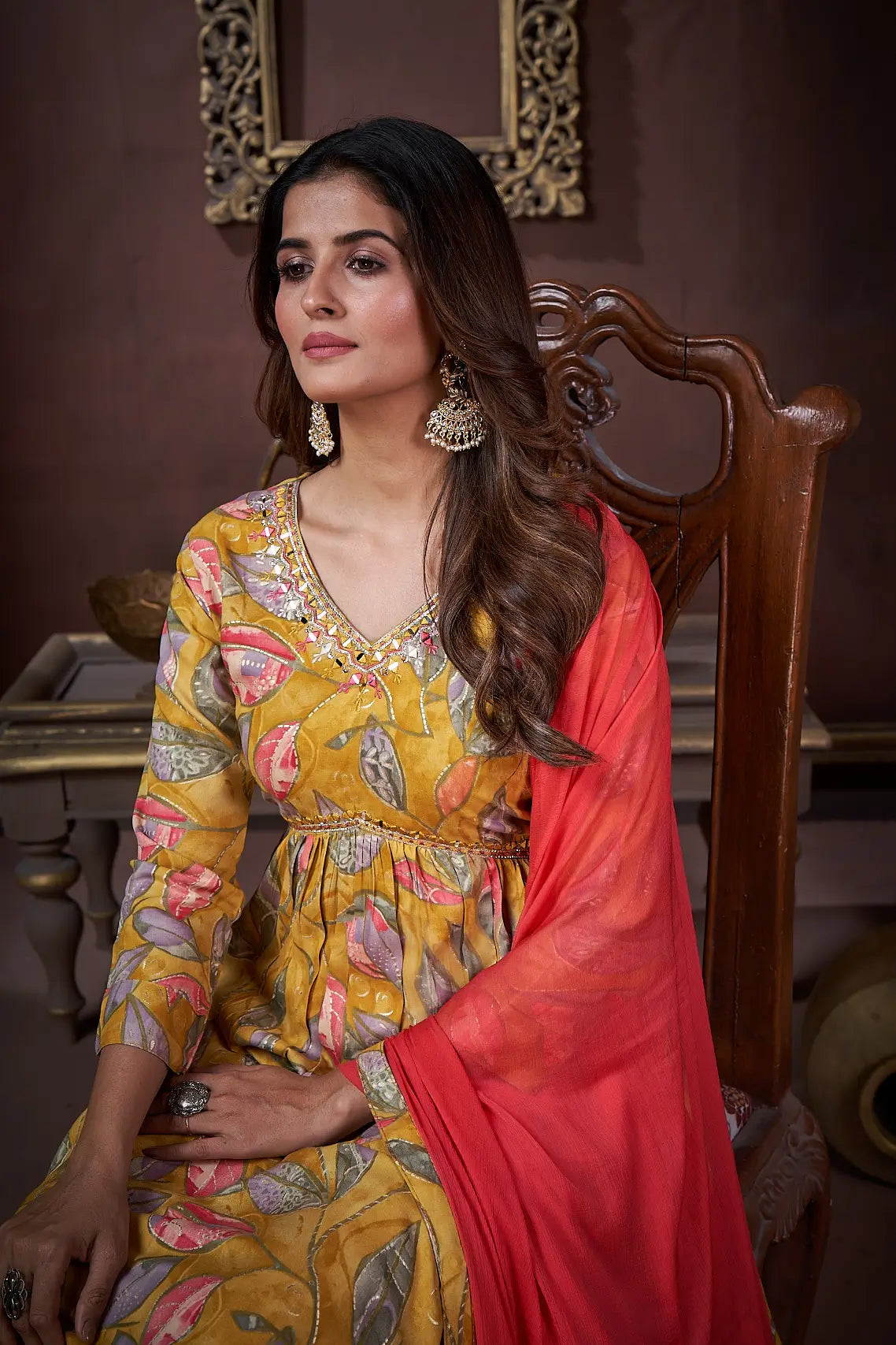 Mustard Yellow Handwork Kurta Set with Pant & Dupatta - qivii