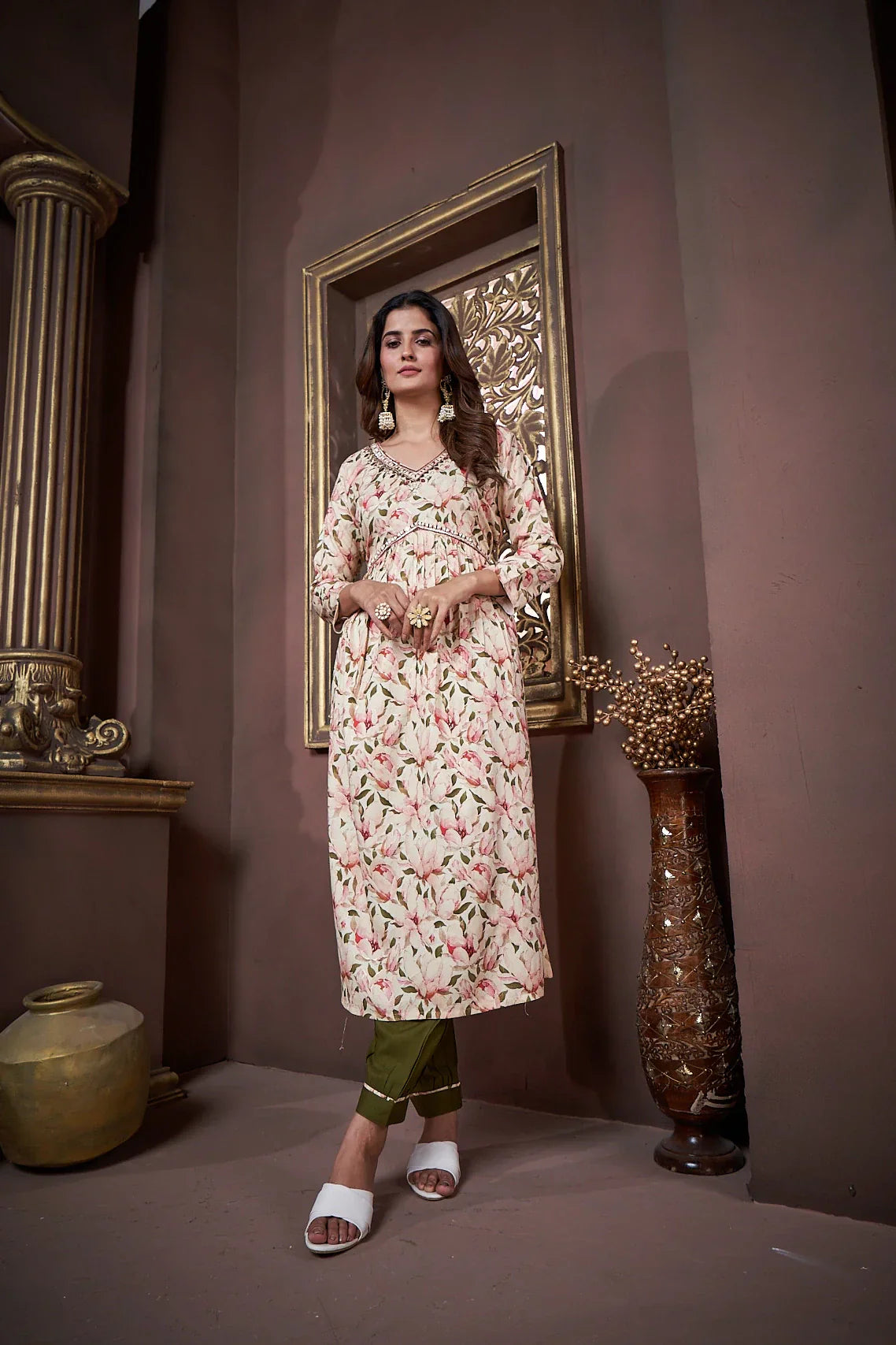 Green Handwork Kurta Set with Pant & Dupatta - qivii