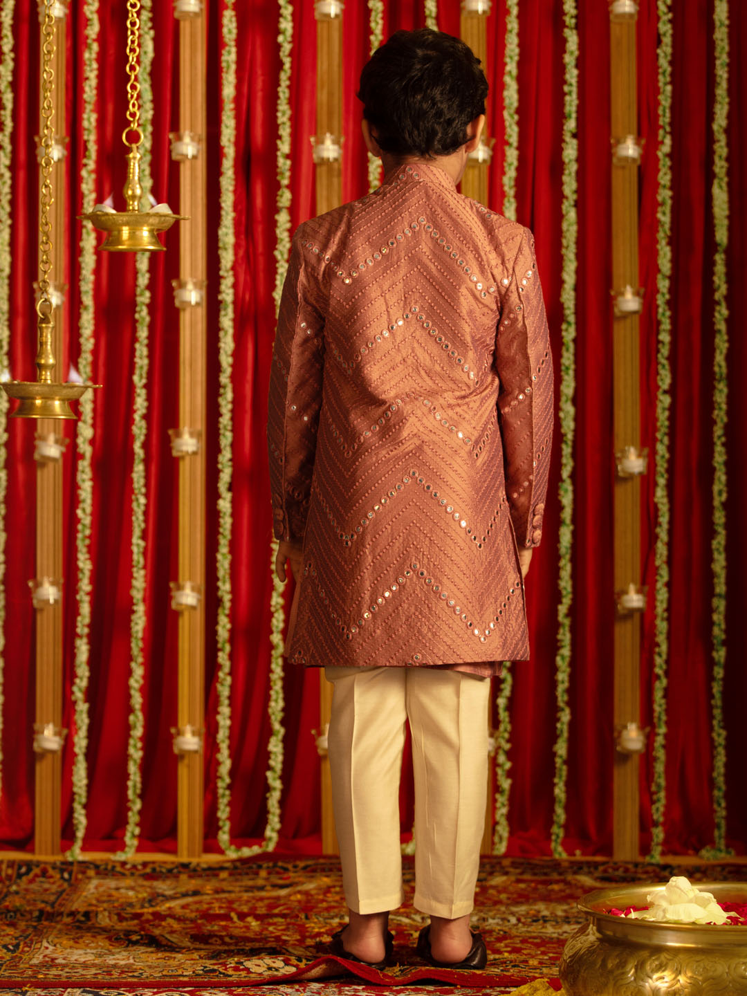 VASTRAMAY Boys' Onion Pink And Cream Ethnic Mirror Combo Set - qivii