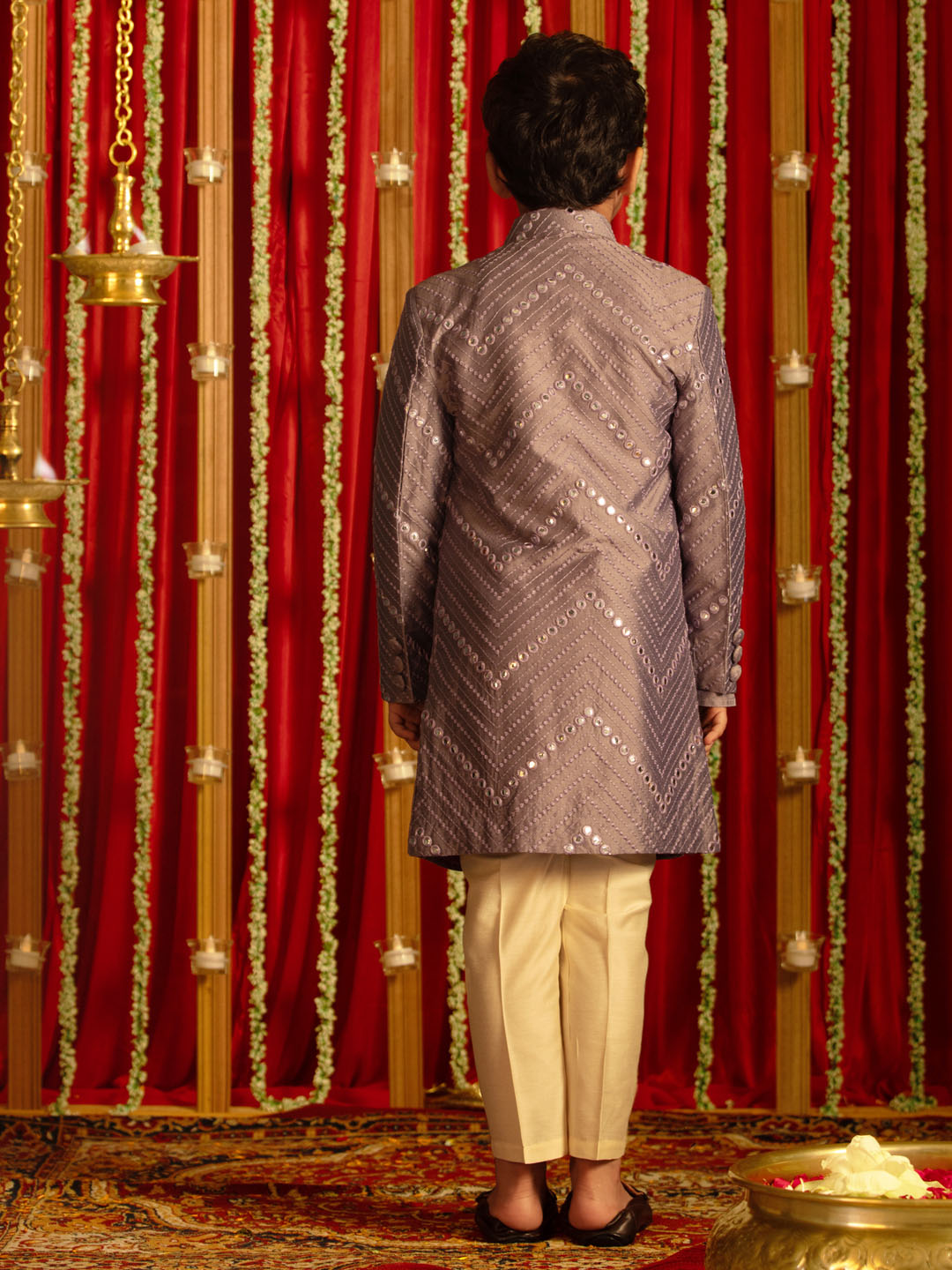 VASTRAMAY Boys' Purple And Cream Ethnic Mirror Combo Set - qivii