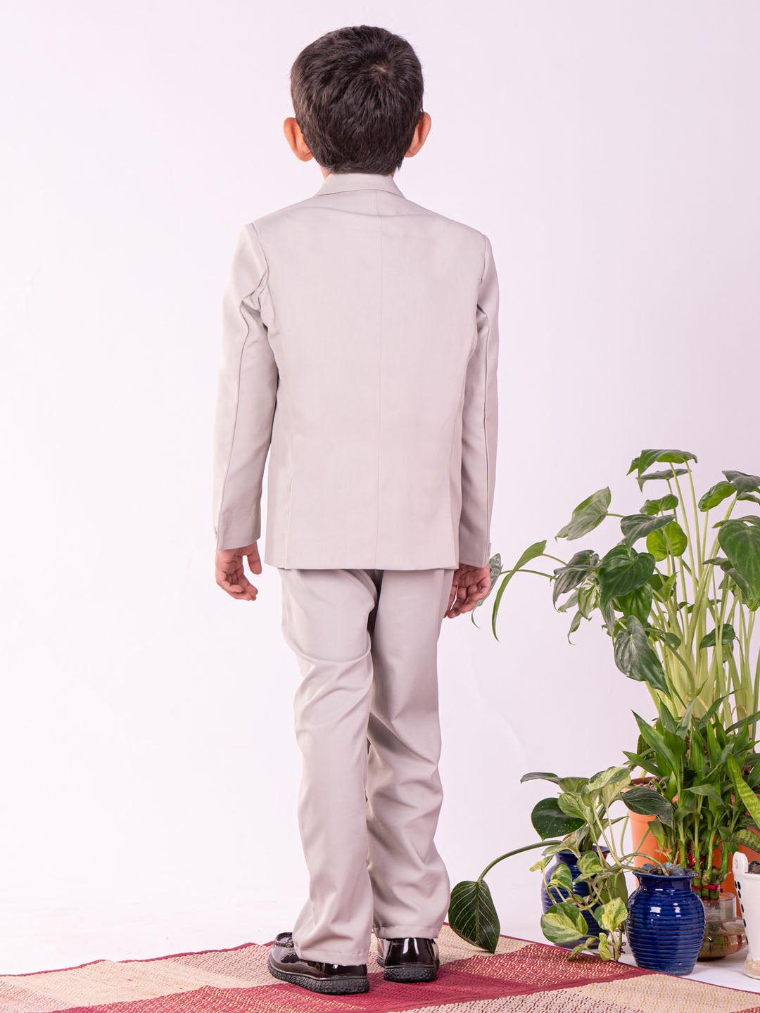 VASTRAMAY Boys' White And Gray Shirt Blazer Waist Coat And Pant - qivii