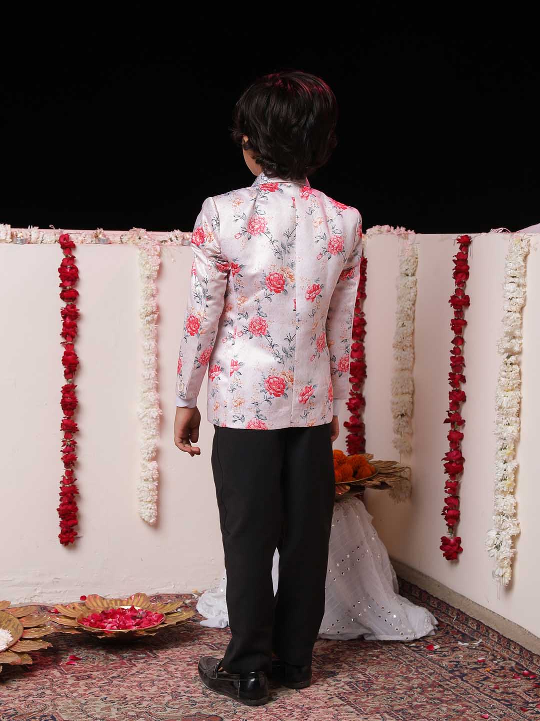 VASTRAMAY Boy's Peach Floral Print Blazer - qivii