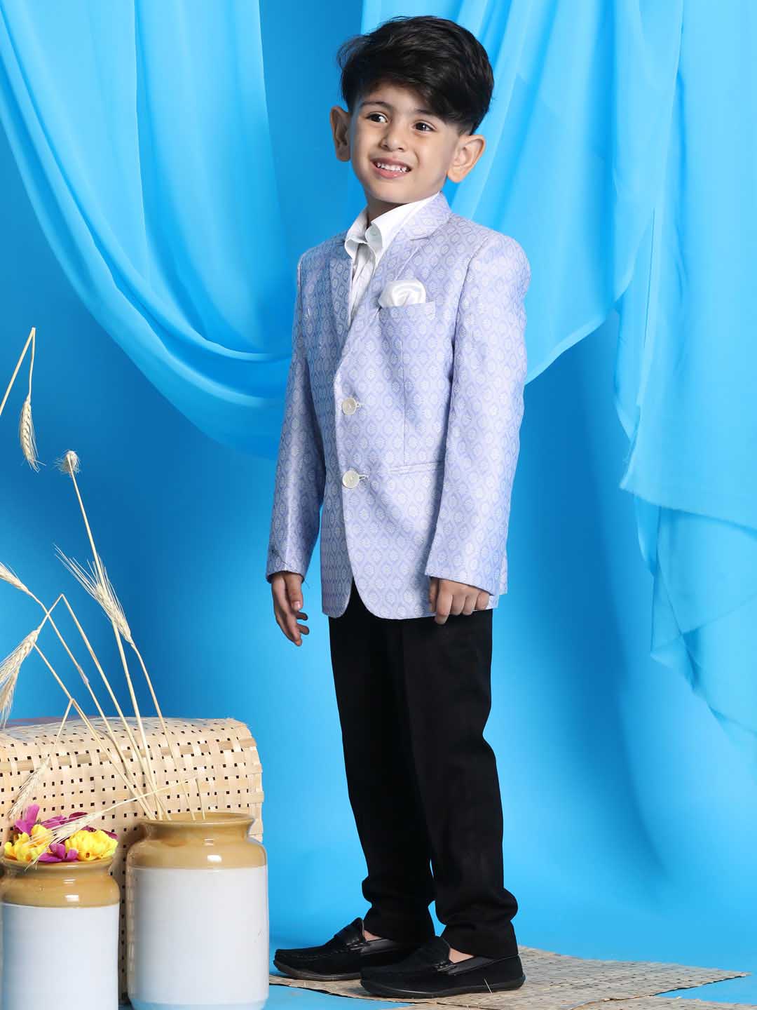 VASTRAMAY Boy's Lavender Woven Design Blazer - qivii