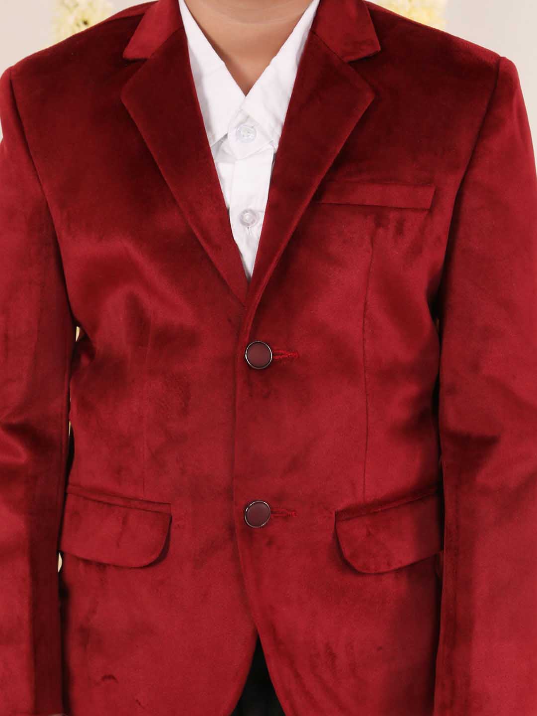 VASTRAMAY Boy's Maroon Velvet Blazer - qivii