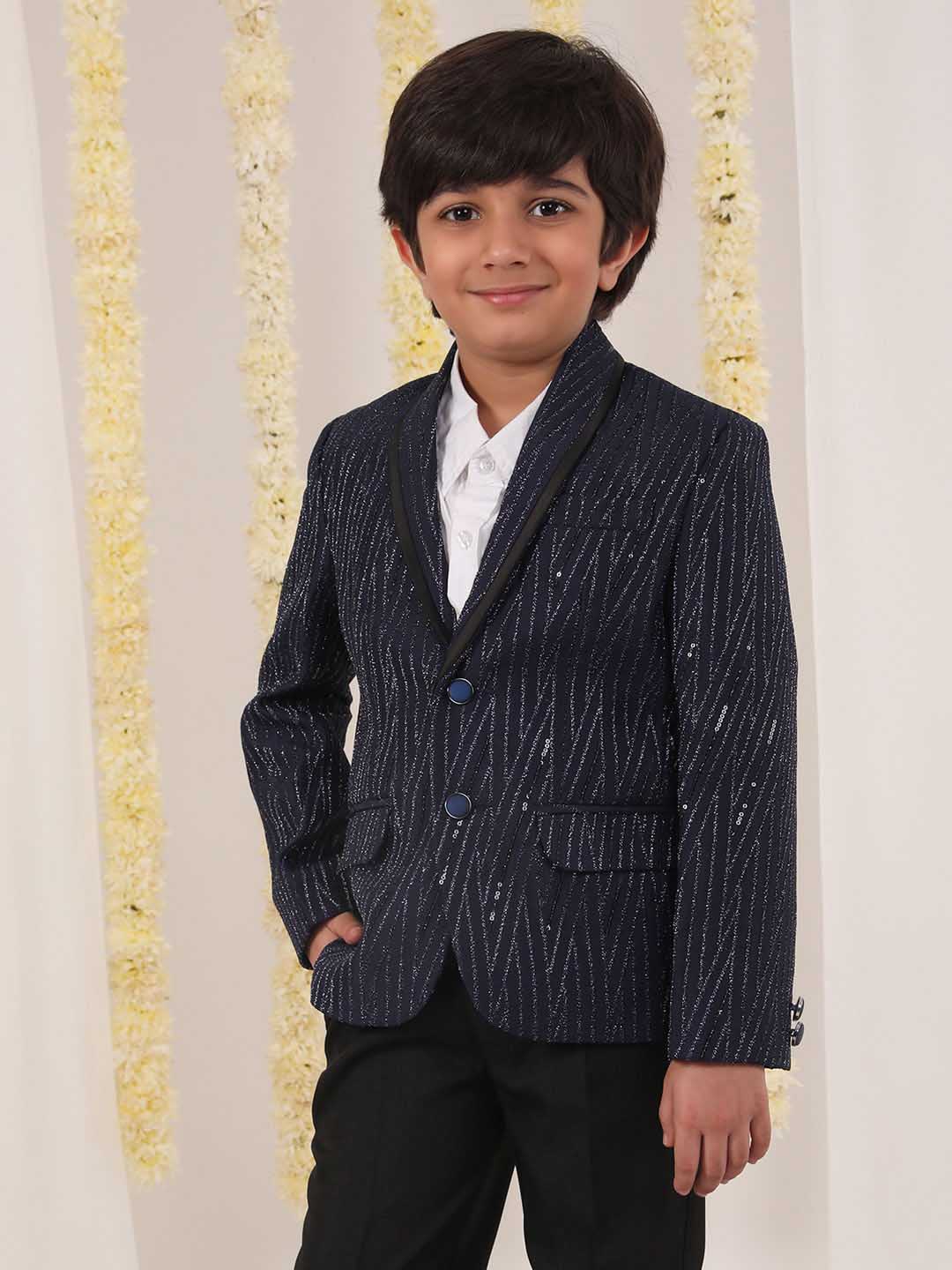VASTRAMAY Boy's Blue Sequined Blazer - qivii