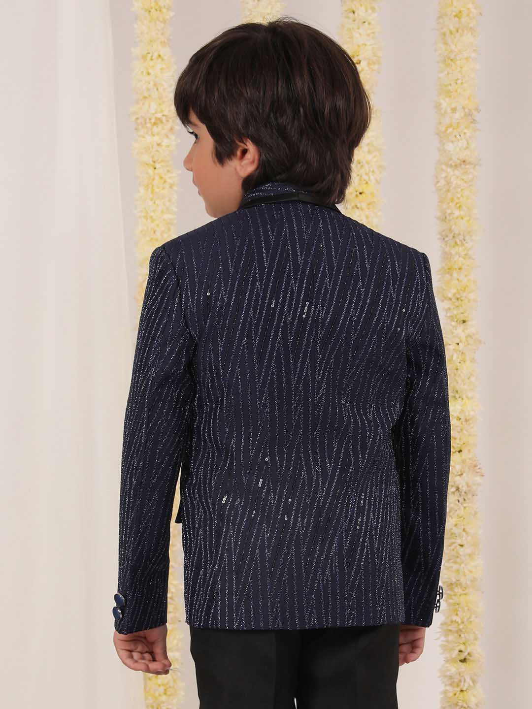 VASTRAMAY Boy's Blue Sequined Blazer - qivii