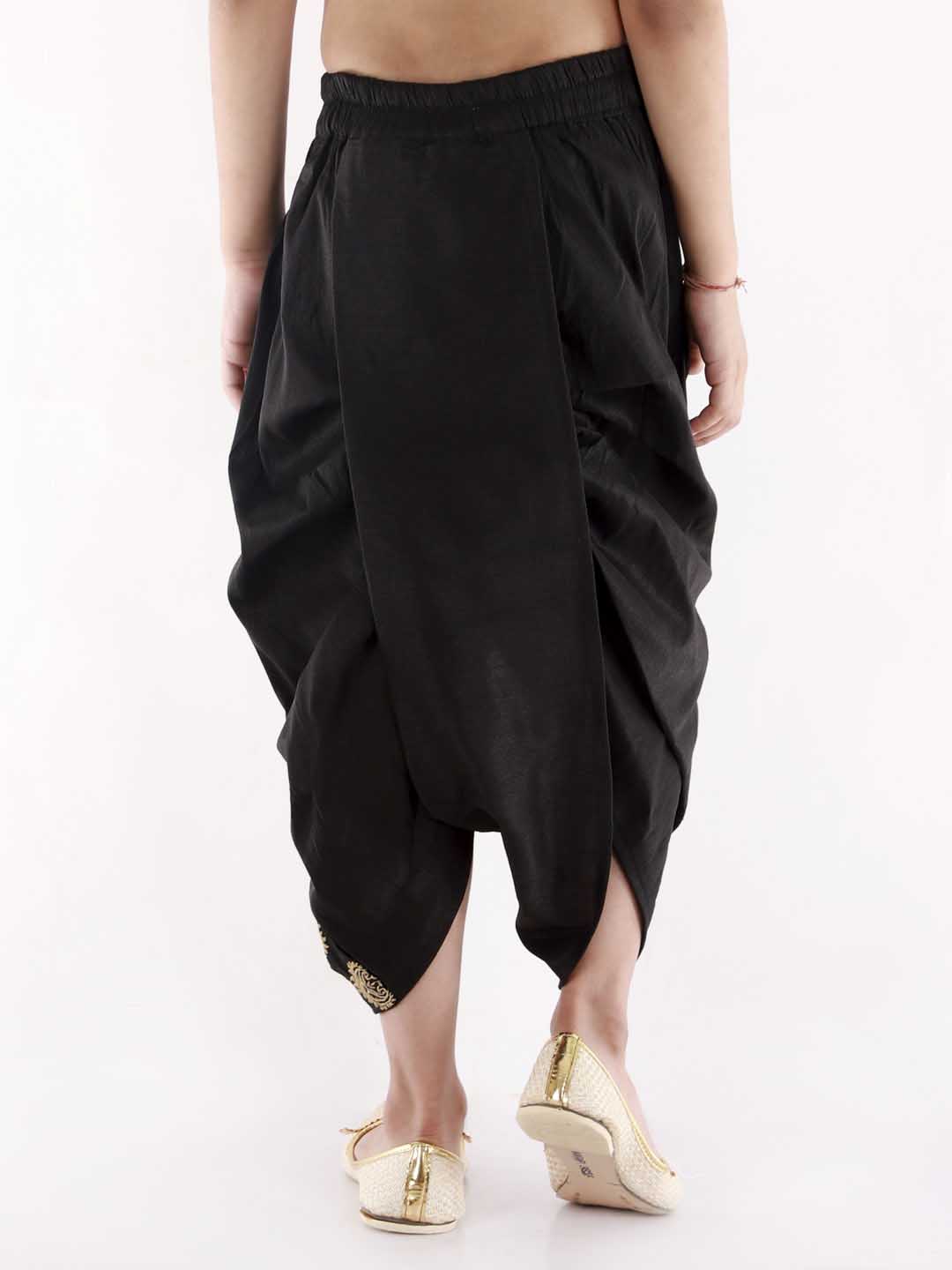 VASTRAMAY Boys' Black Traditional Embroidered Dhoti - qivii